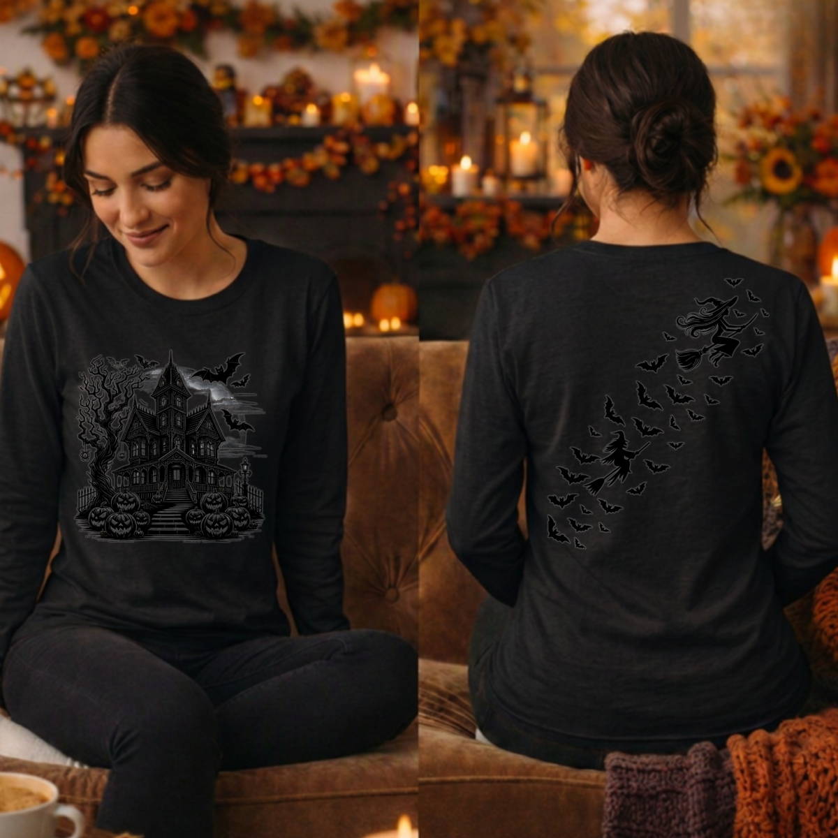 Halloween Long Sleeve T-Shirt | Front & Back Graphic Design TheCraftNook