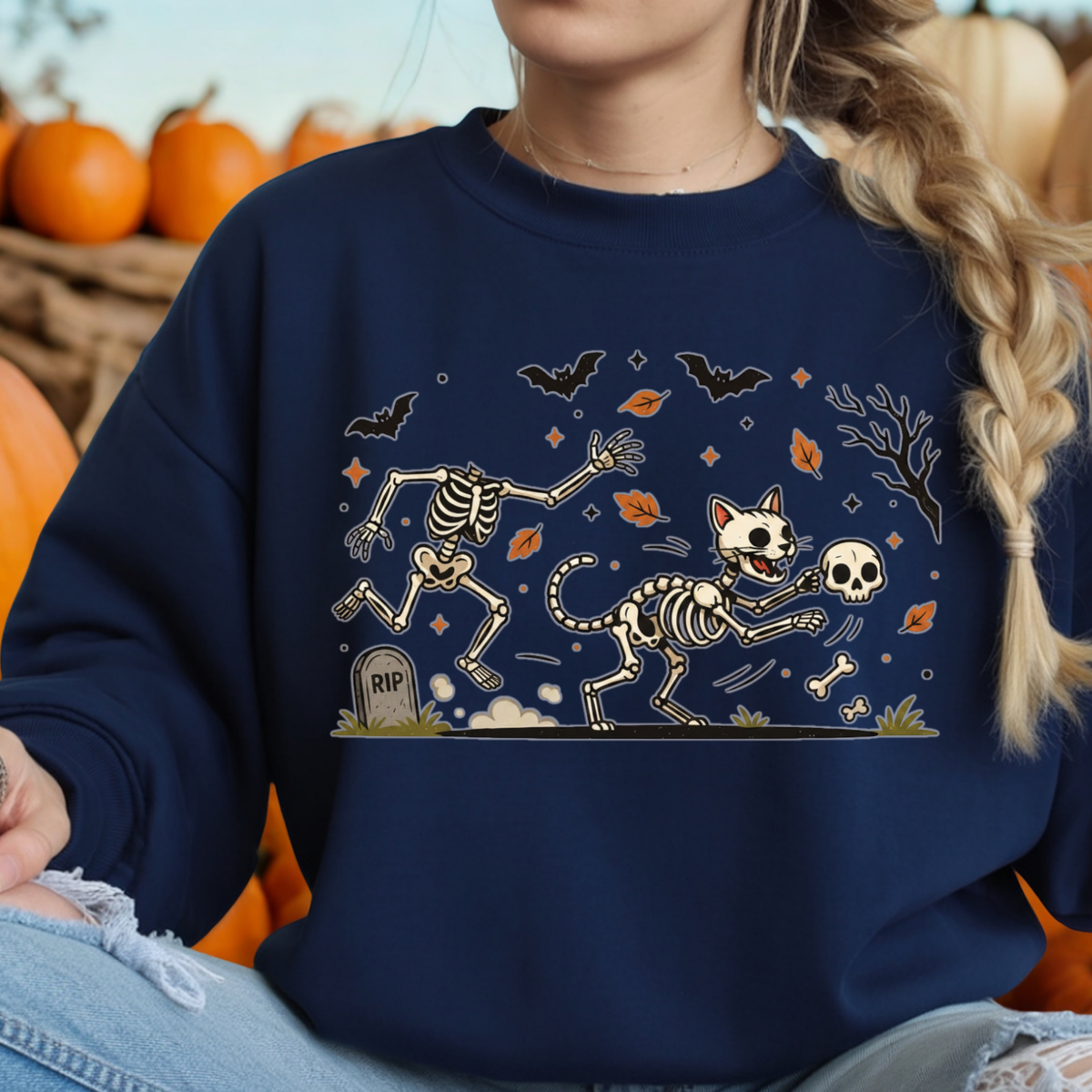 Bone Thief Cat Halloween Sweatshirt TheCraftNook