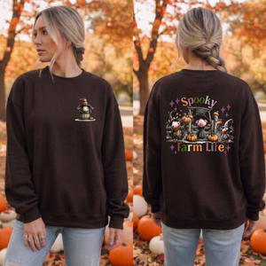 Spooky Farm Life Sweatshirt – Pocket & Back Halloween Graphic TheCraftNook