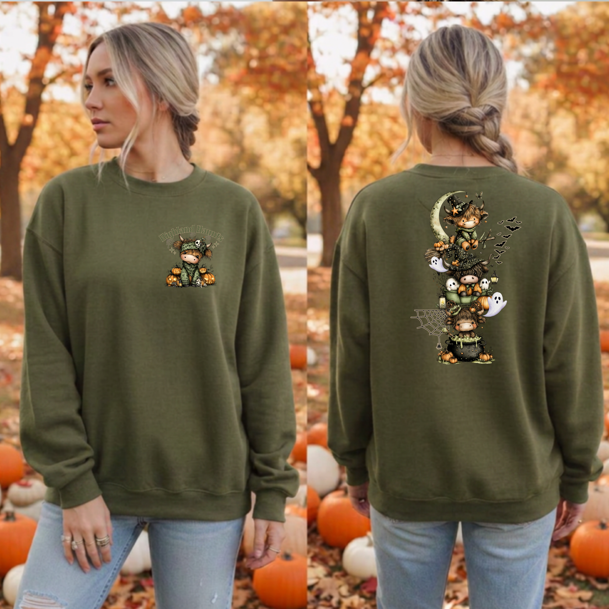 Highland Haunts Sweatshirt | Pocket & Full Back Graphics
