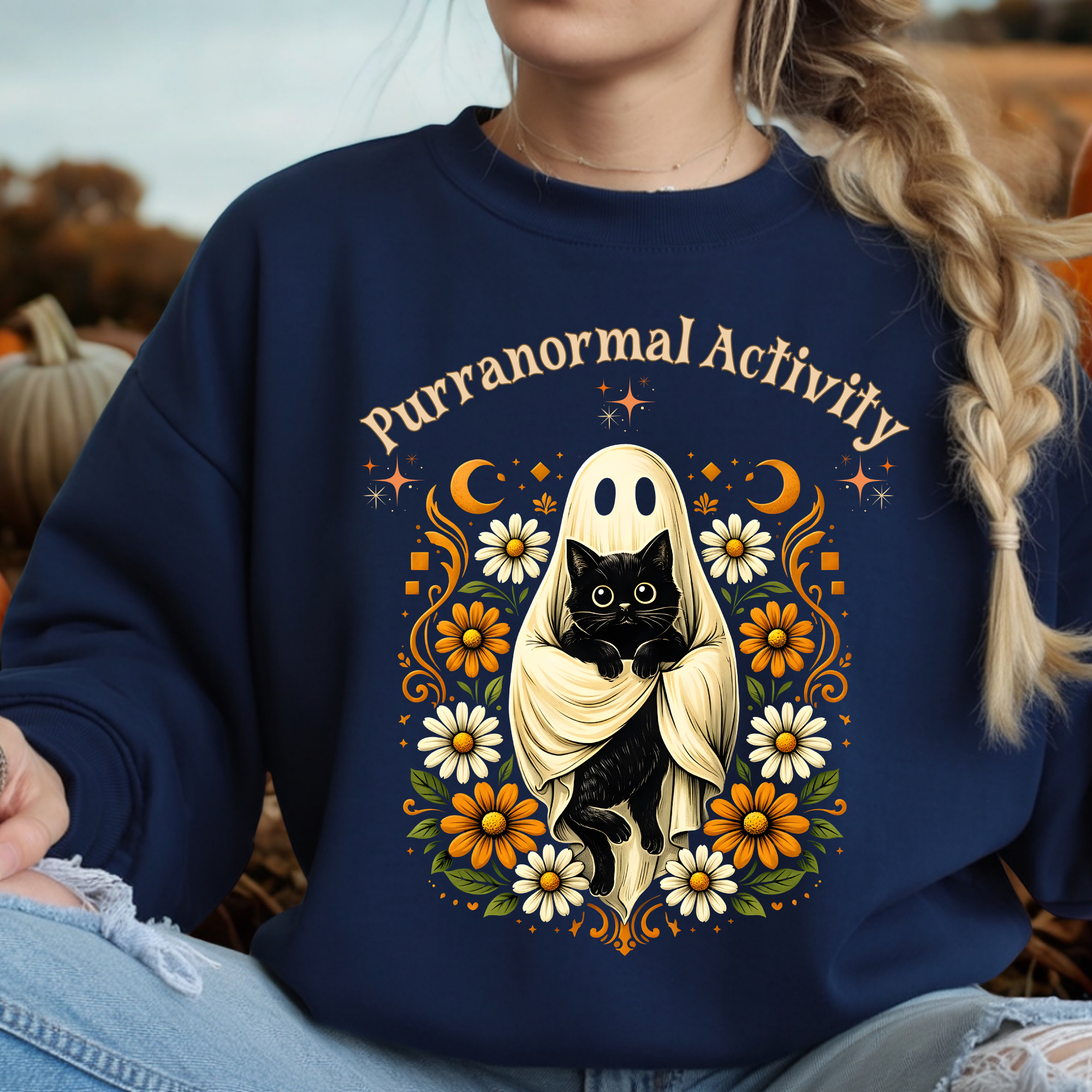 Purranormal Activity Long Sleeve Tee – Funny Halloween Cat Graphic