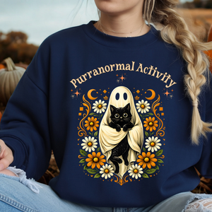 Purranormal Activity Long Sleeve Tee – Funny Halloween Cat Graphic TheCraftNook