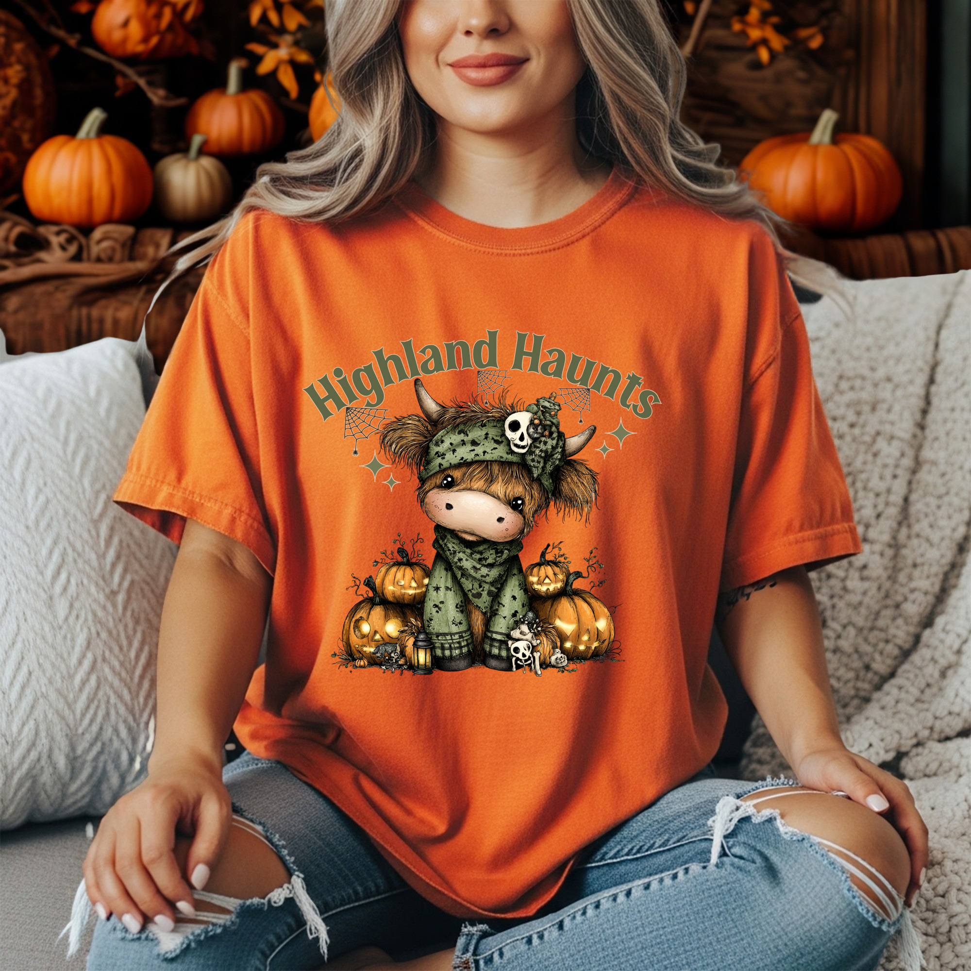 Highland Haunts Tee | Dapper Highland Cow Halloween Graphic