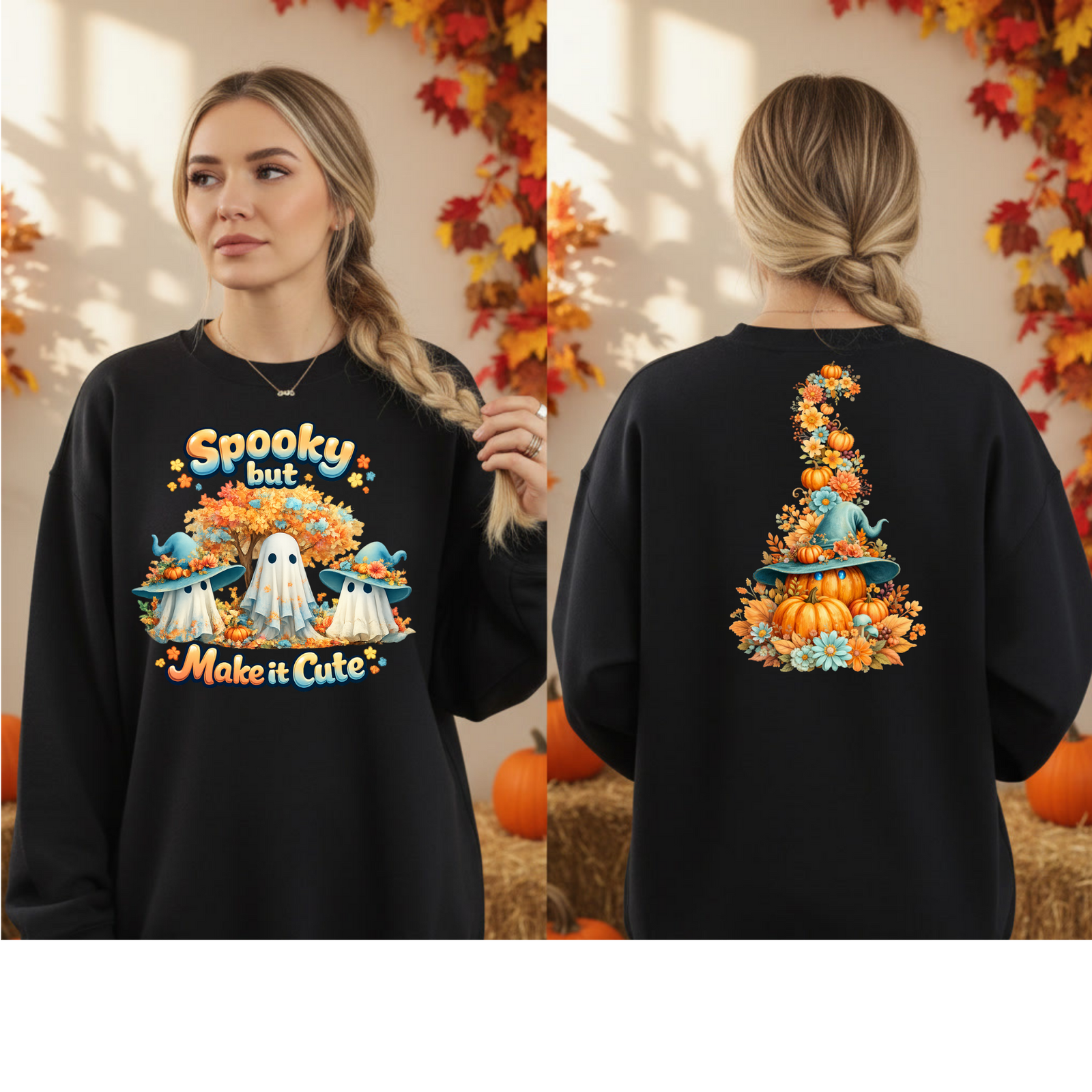 Spooky But Make It Cute Long Sleeve Tee | Front & Back Print TheCraftNook