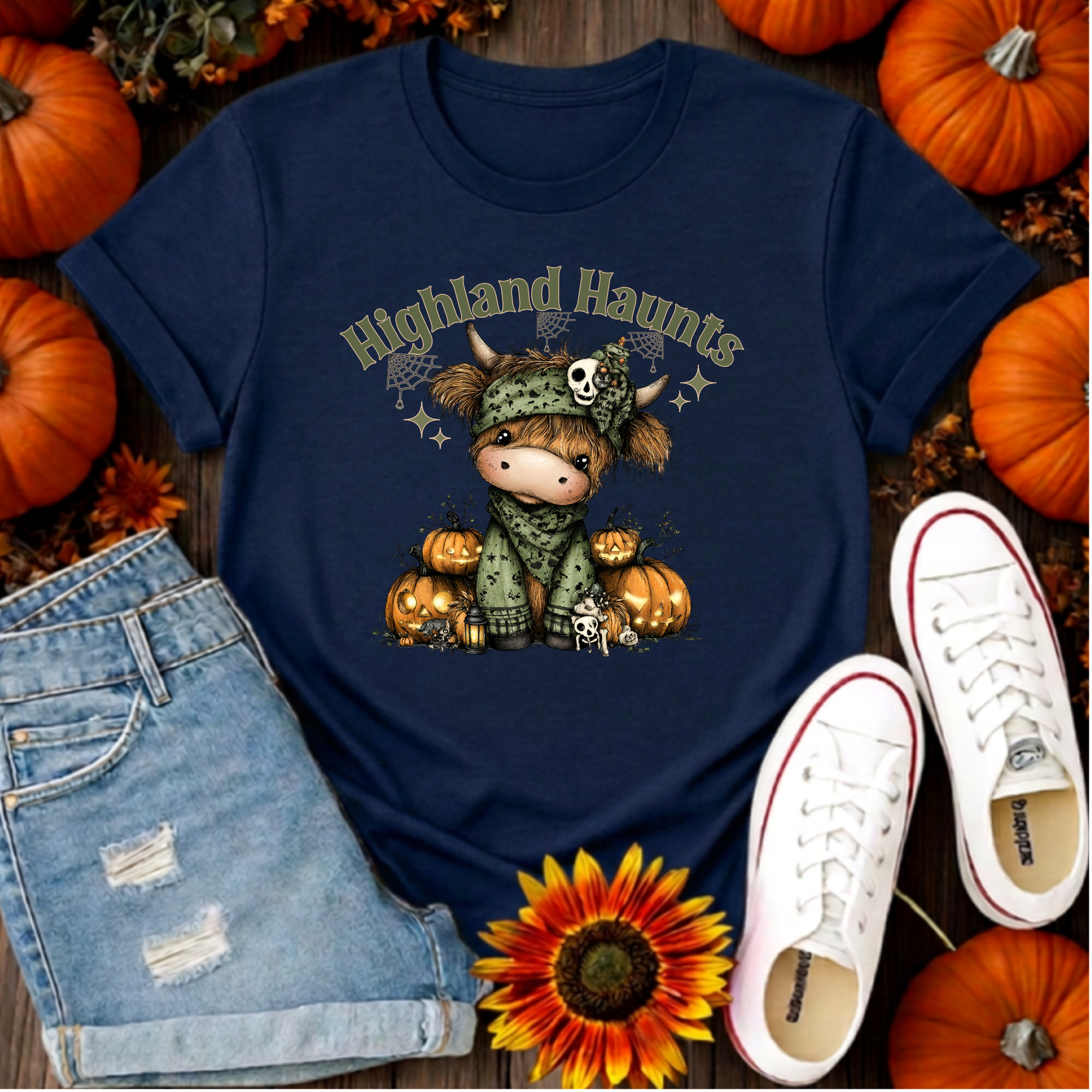 Highland Haunts Tee | Dapper Highland Cow Halloween Graphic