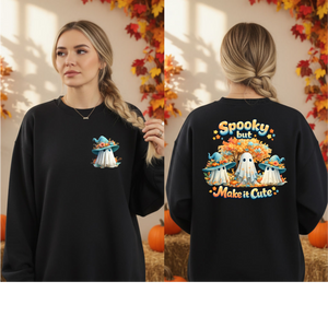 Spooky But Make It Cute Sweatshirt | Pocket & Full Back Graphic TheCraftNook