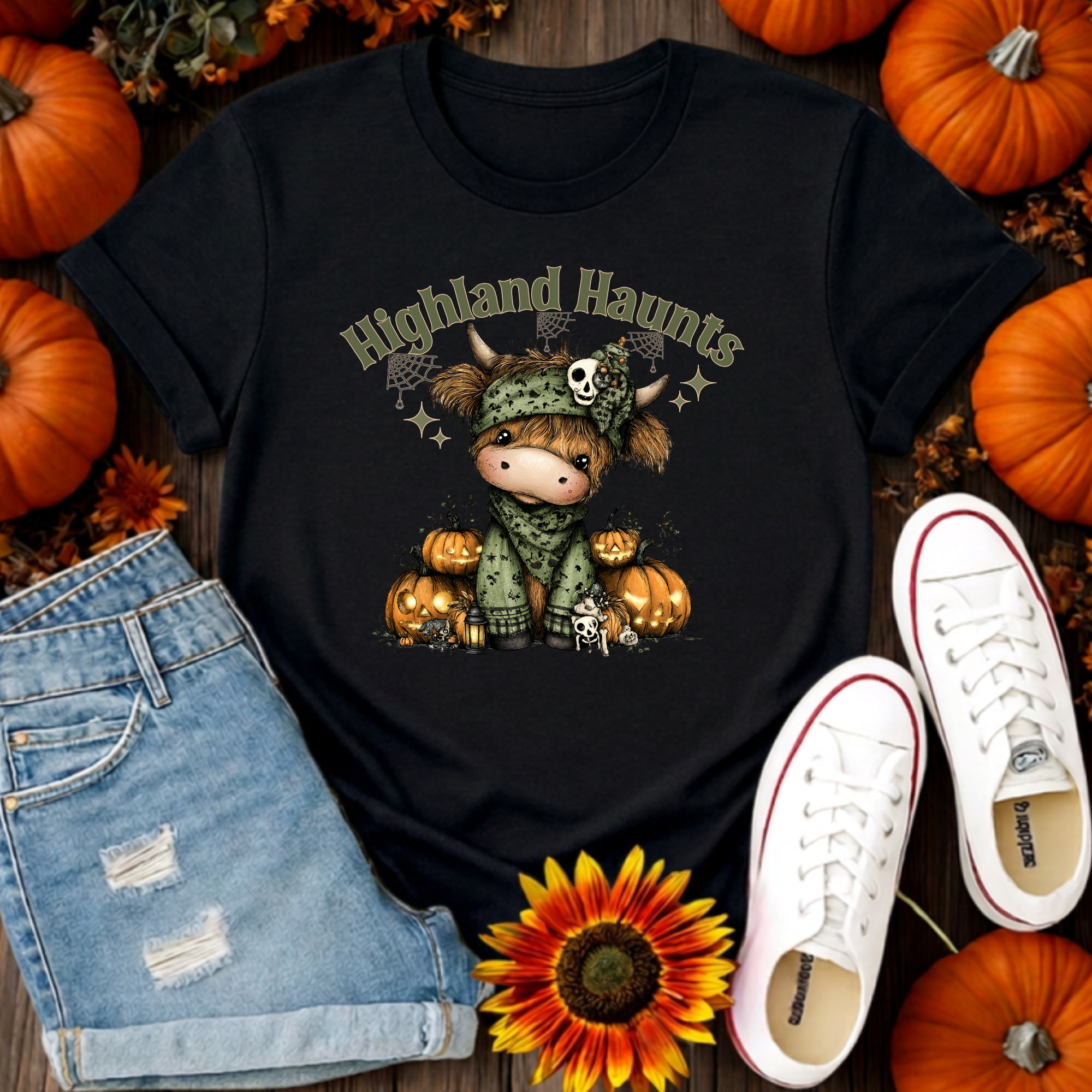 Highland Haunts Tee | Dapper Highland Cow Halloween Graphic