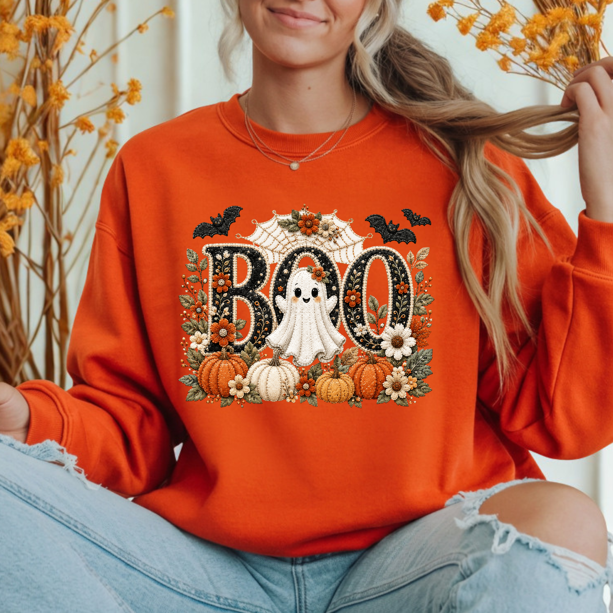 Cute Boo Sweatshirt – Halloween Ghost Graphic Crewneck