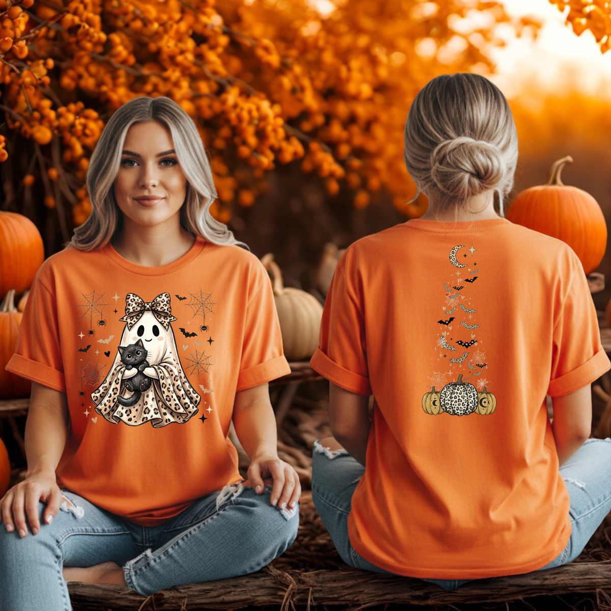 Printed Ghost T-Shirt Front and Back Graphics TheCraftNook