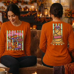 Howdy Halloween Long Sleeve Tee – Front & Back Graphic TheCraftNook