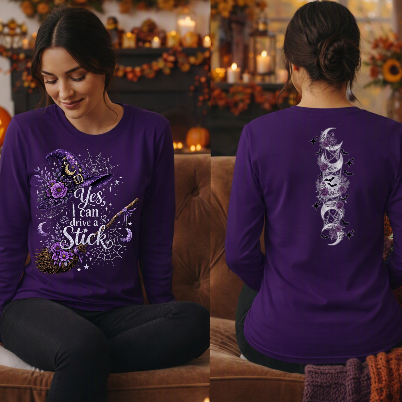 I Can Drive a Stick Halloween Long Sleeve Tee | Front & Back Graphic TheCraftNook