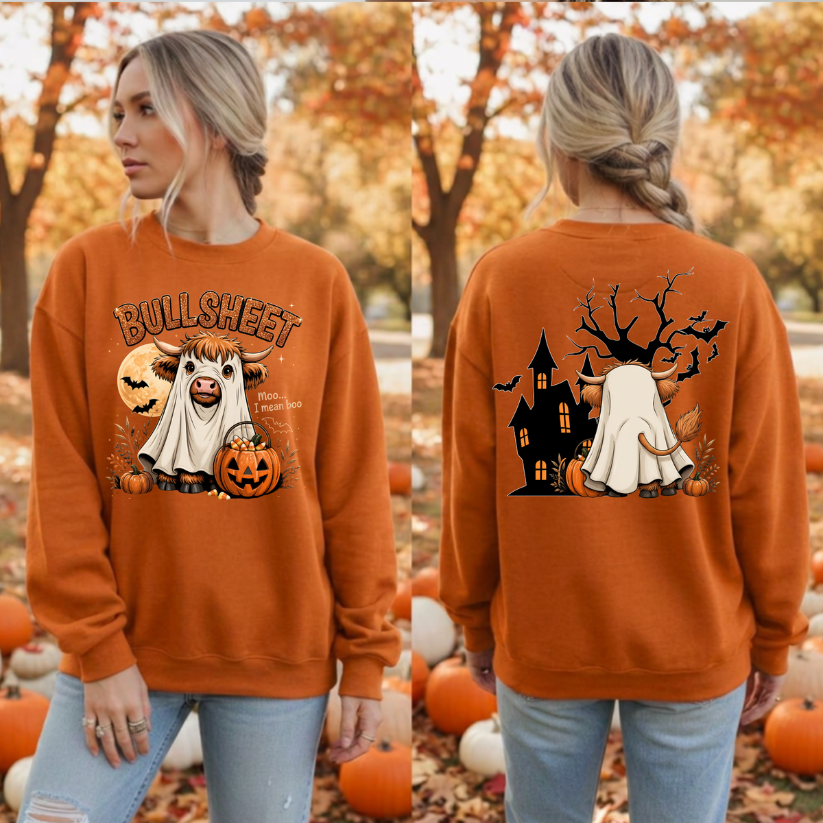 BullSheet Halloween Graphic Sweatshirt – Front & Back TheCraftNook