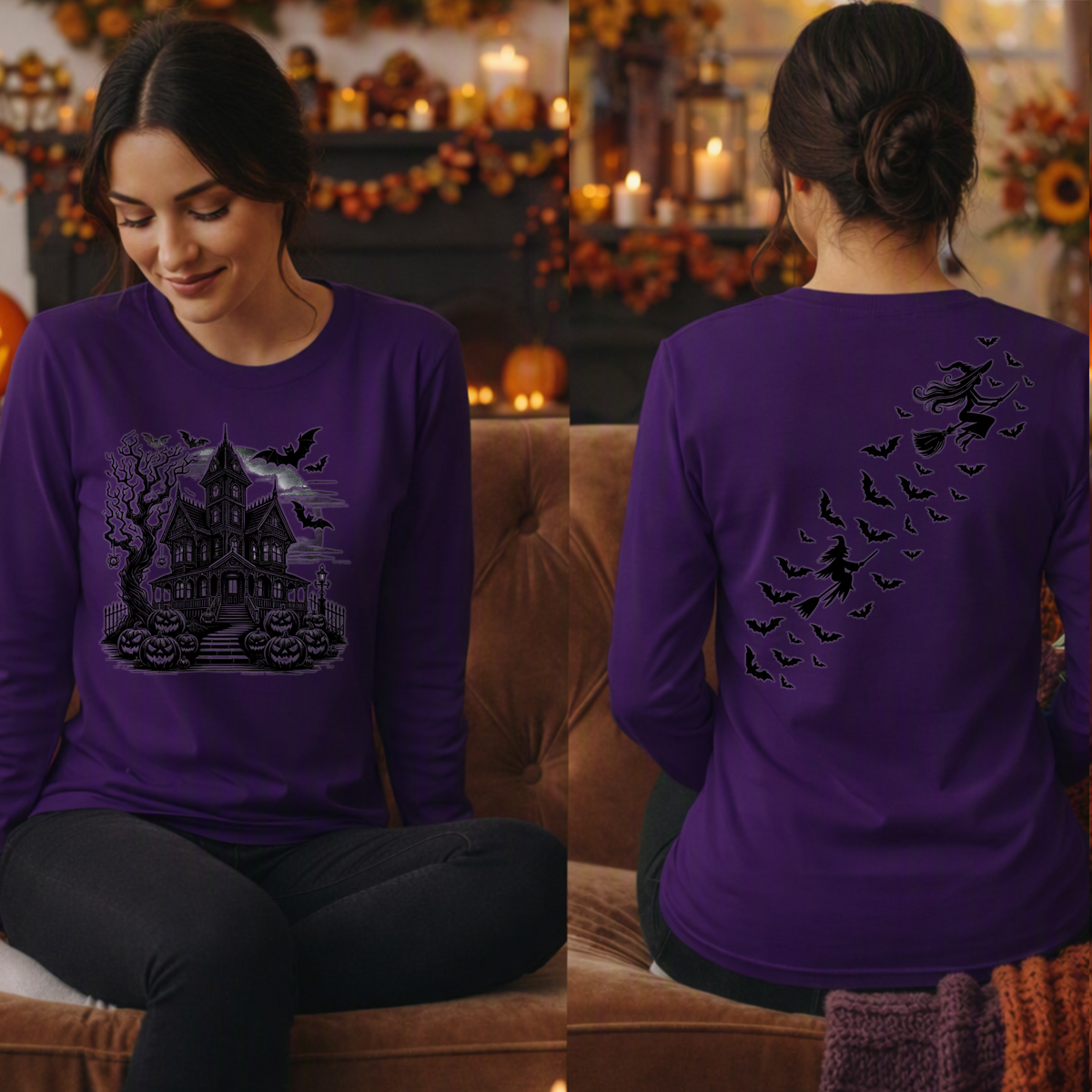 Halloween Long Sleeve T-Shirt | Front & Back Graphic Design TheCraftNook