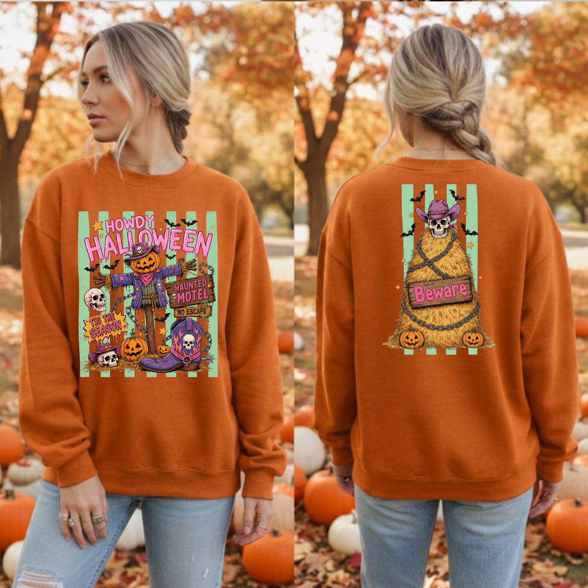 Howdy Halloween Sweatshirt – Front & Back Graphic TheCraftNook