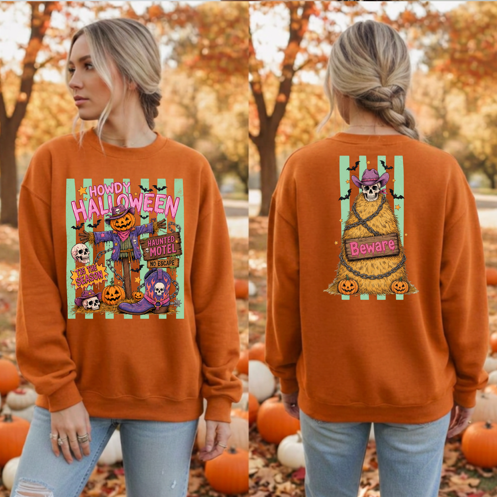 Howdy Halloween Sweatshirt – Front & Back Graphic TheCraftNook