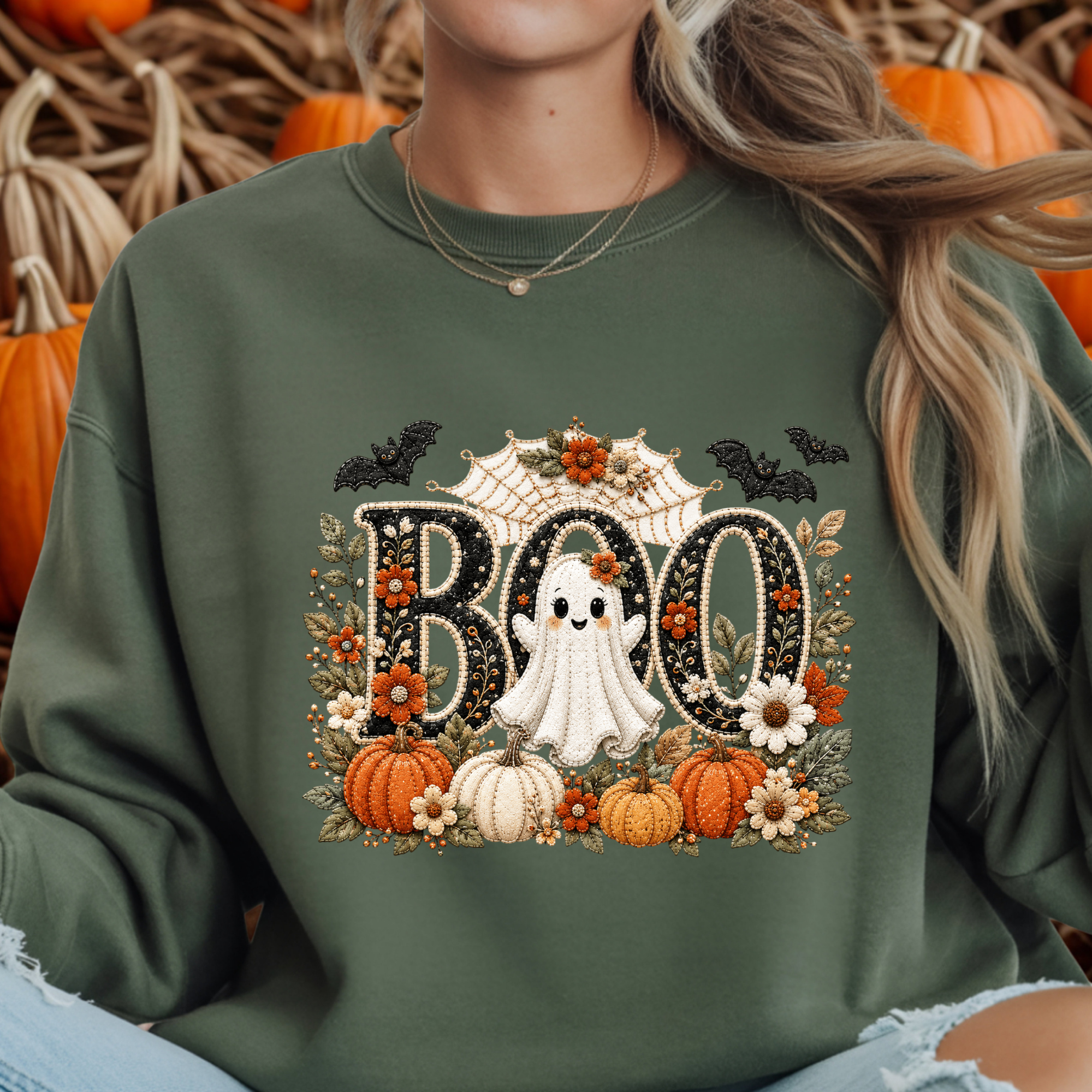 Cute Boo Sweatshirt – Halloween Ghost Graphic Crewneck