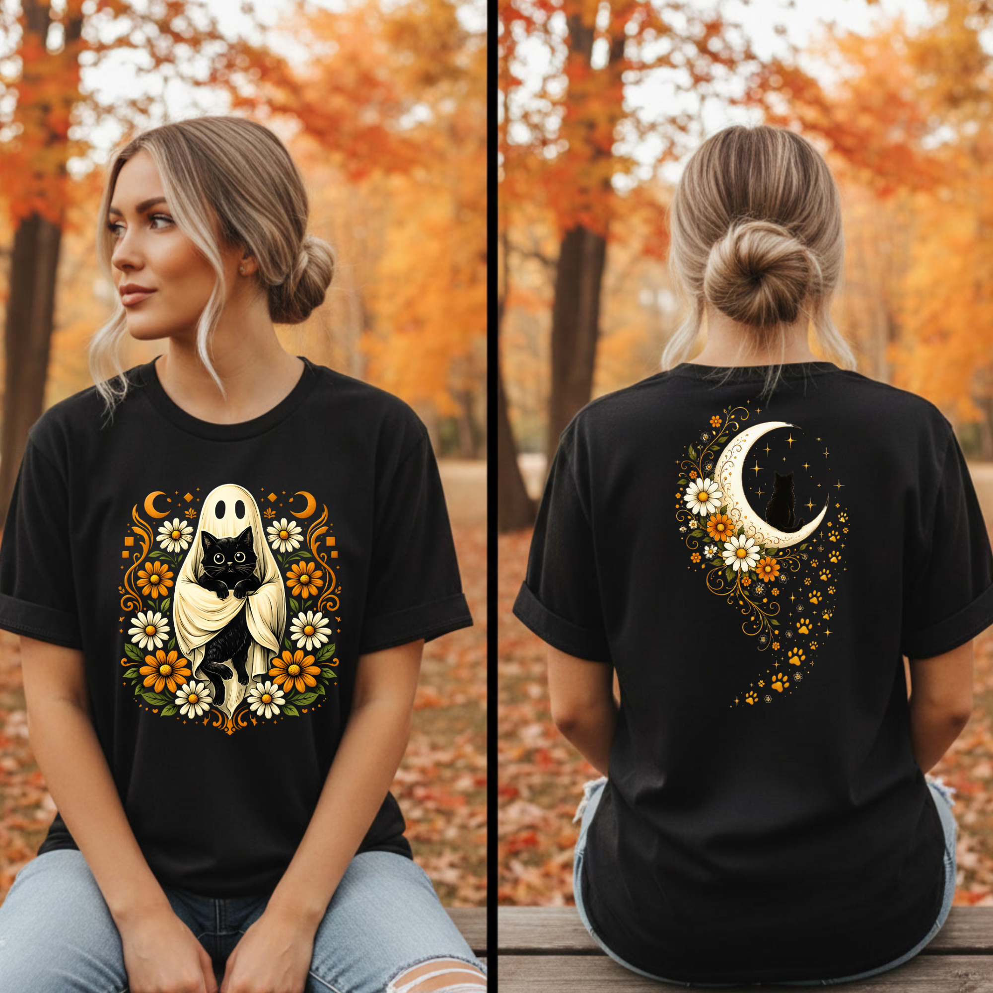 Ghost Cat in Bloom Full Front and Back graphics