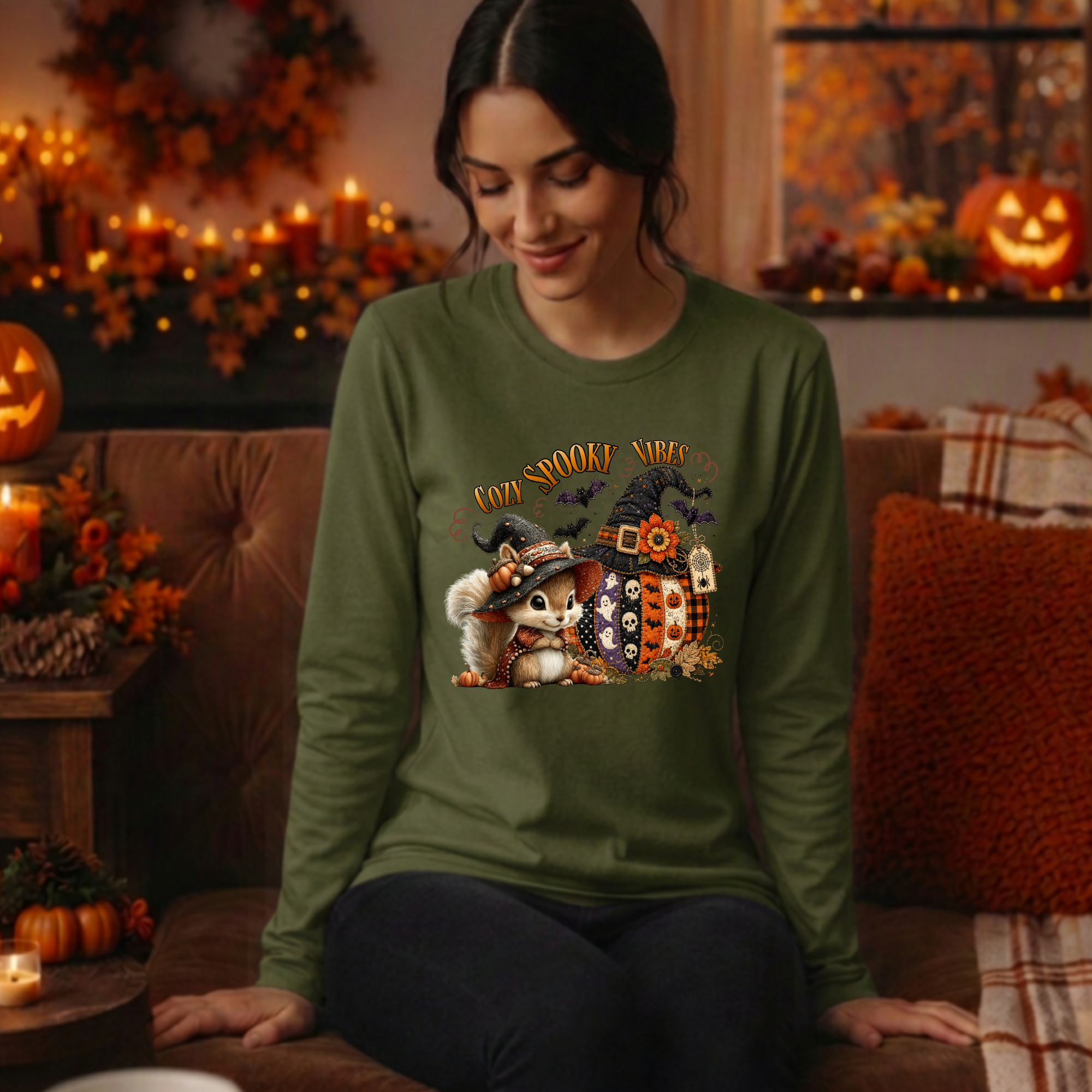 Cozy Spooky Vibes Halloween Long Sleeve Tee