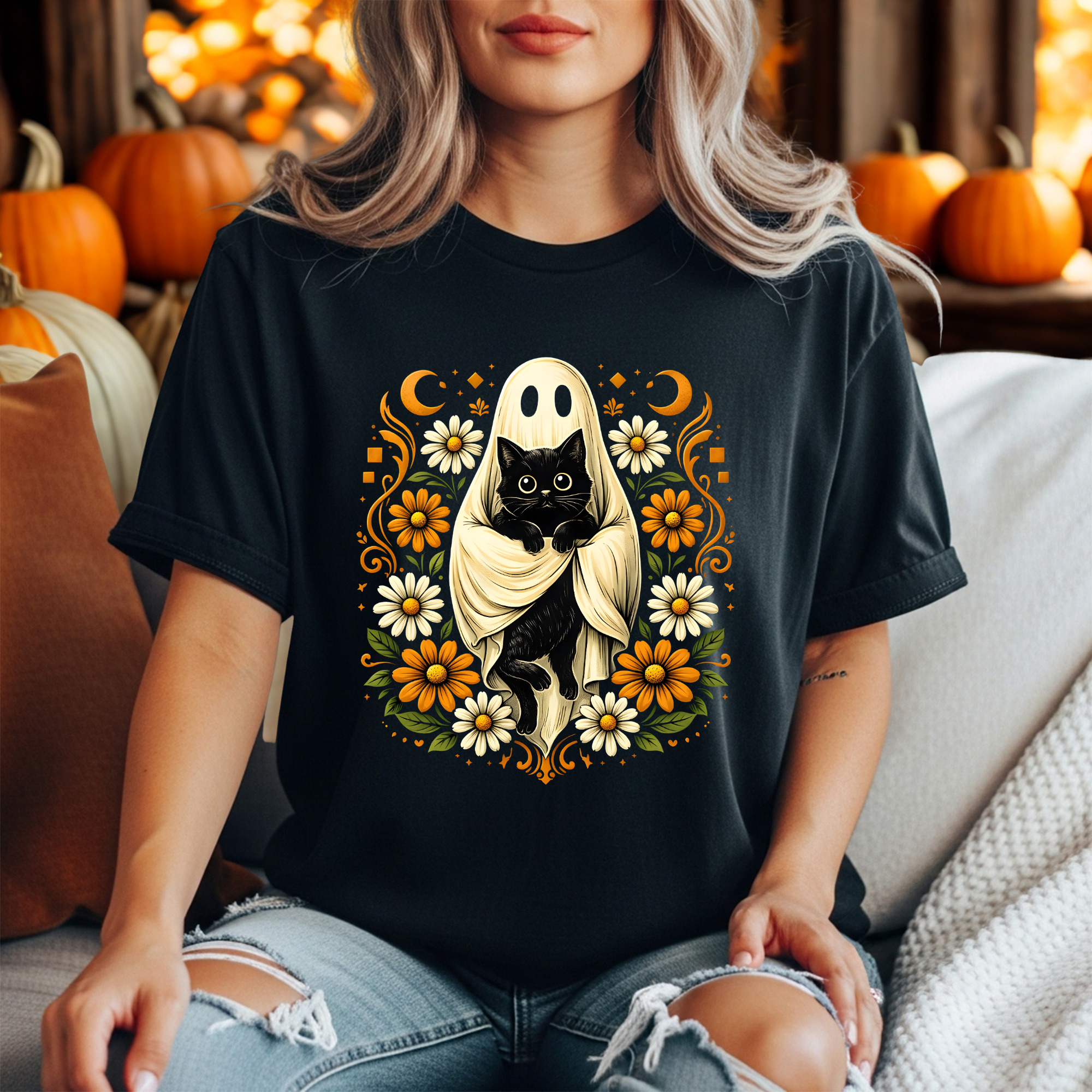 Ghost Cat in Bloom Tee