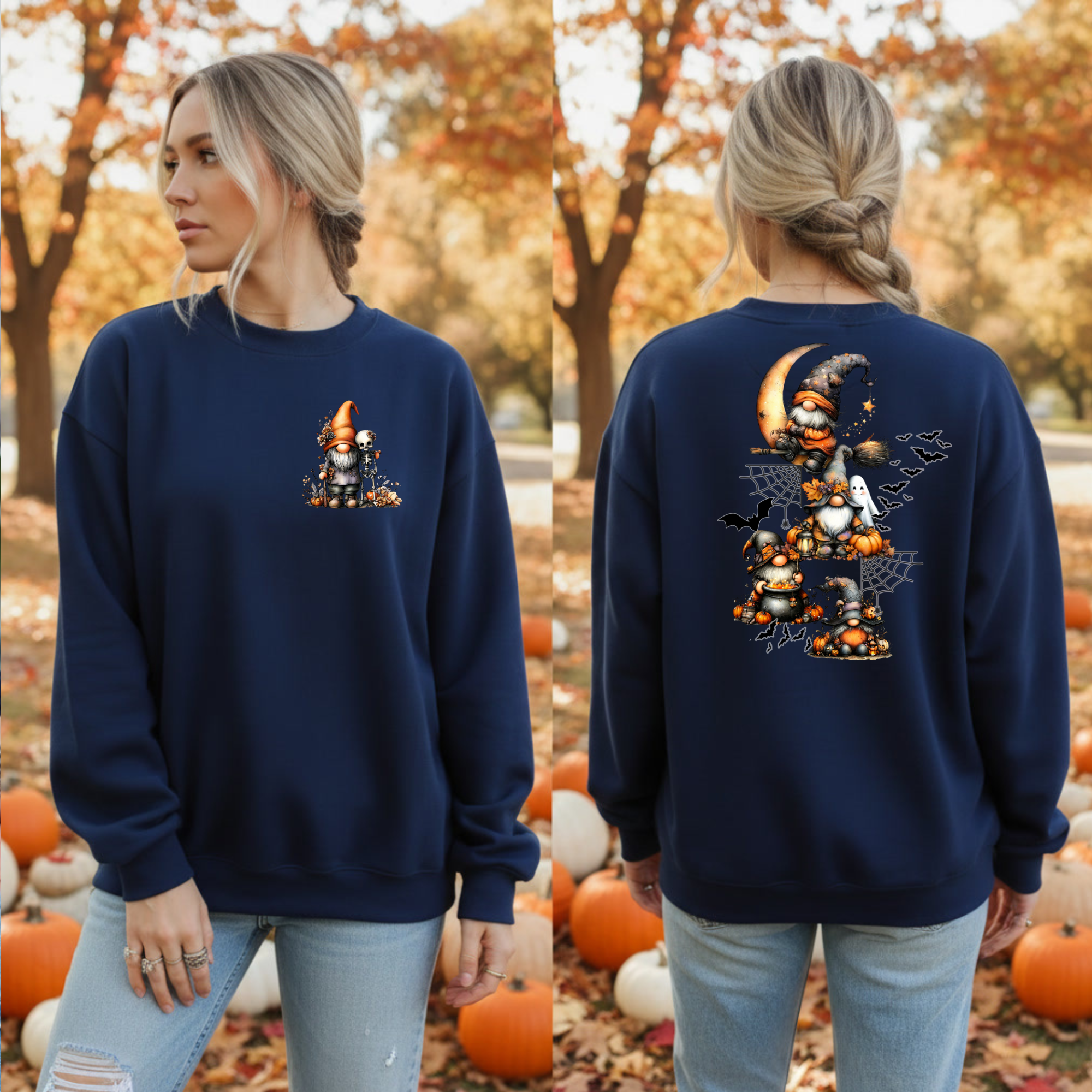 Halloween Gnome Sweatshirt Pocket and Back