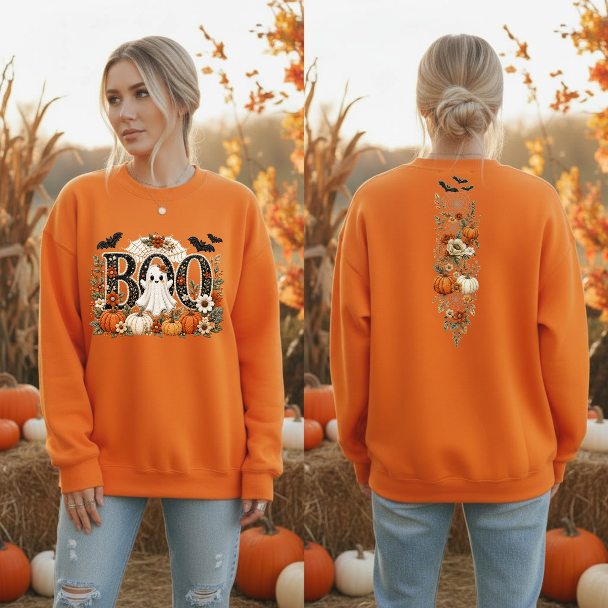 Cute Boo Sweatshirt – Halloween Ghost Crewneck with Front & Back Graphics TheCraftNook