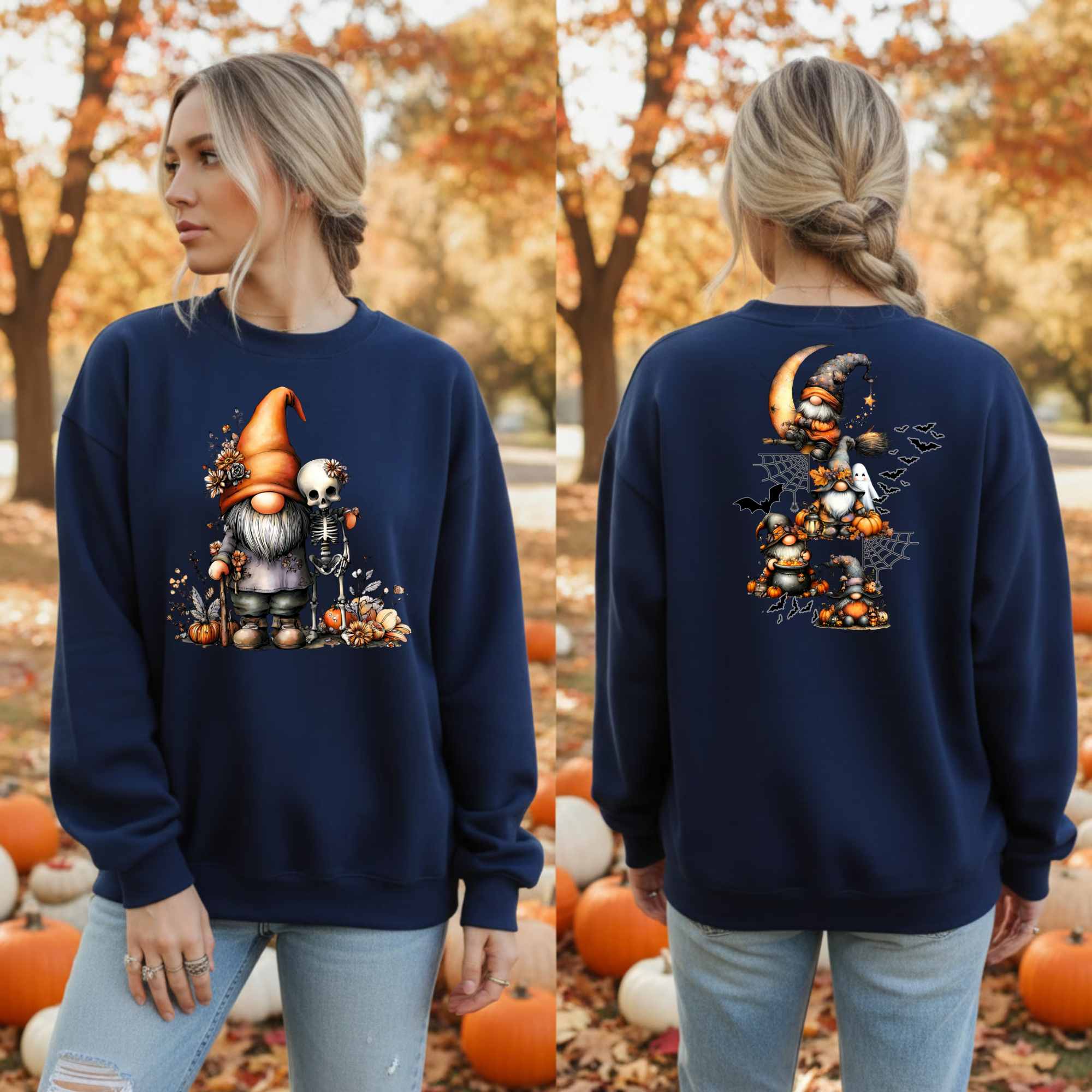 Halloween Gnome Sweatshirt Front and Back