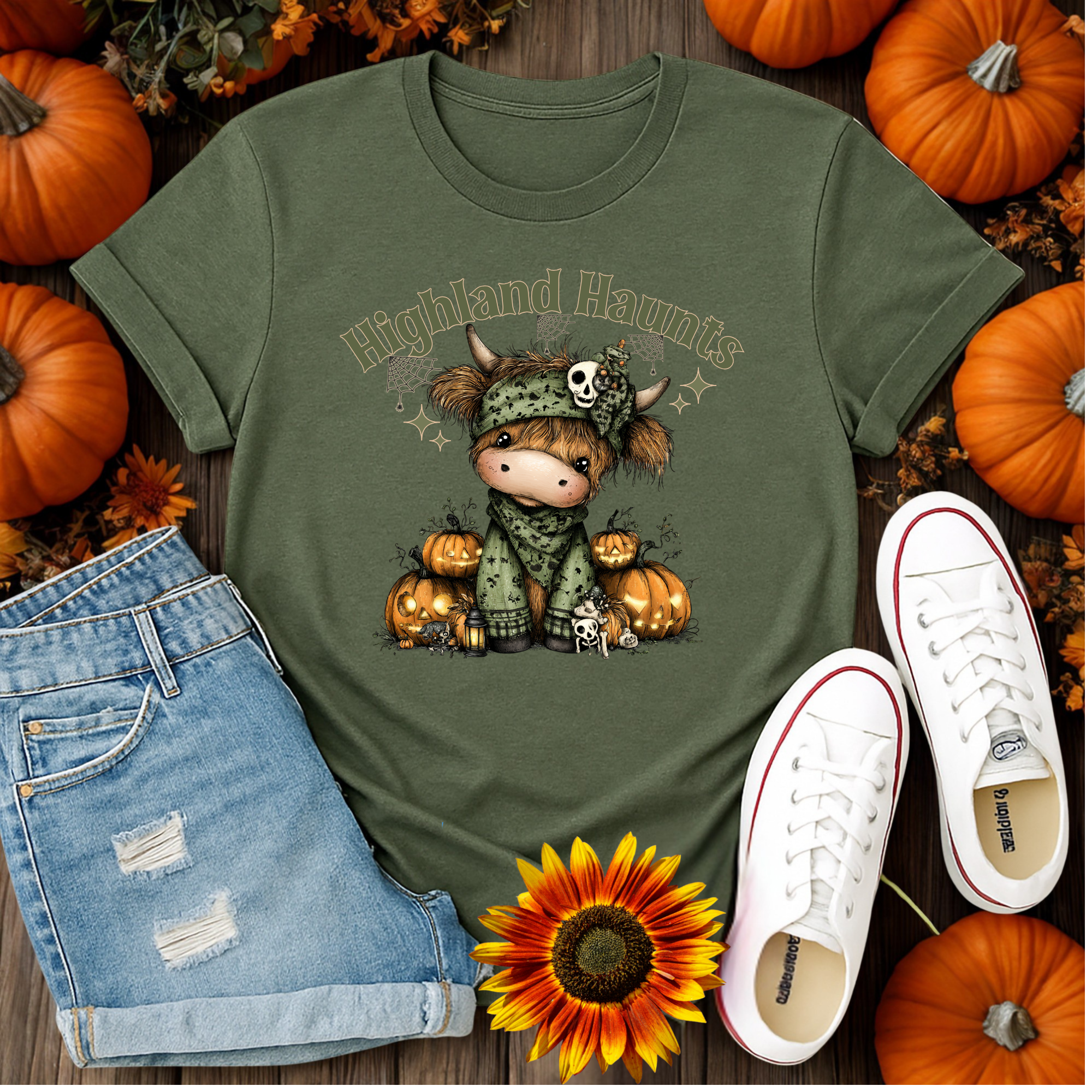 Highland Haunts Tee | Dapper Highland Cow Halloween Graphic