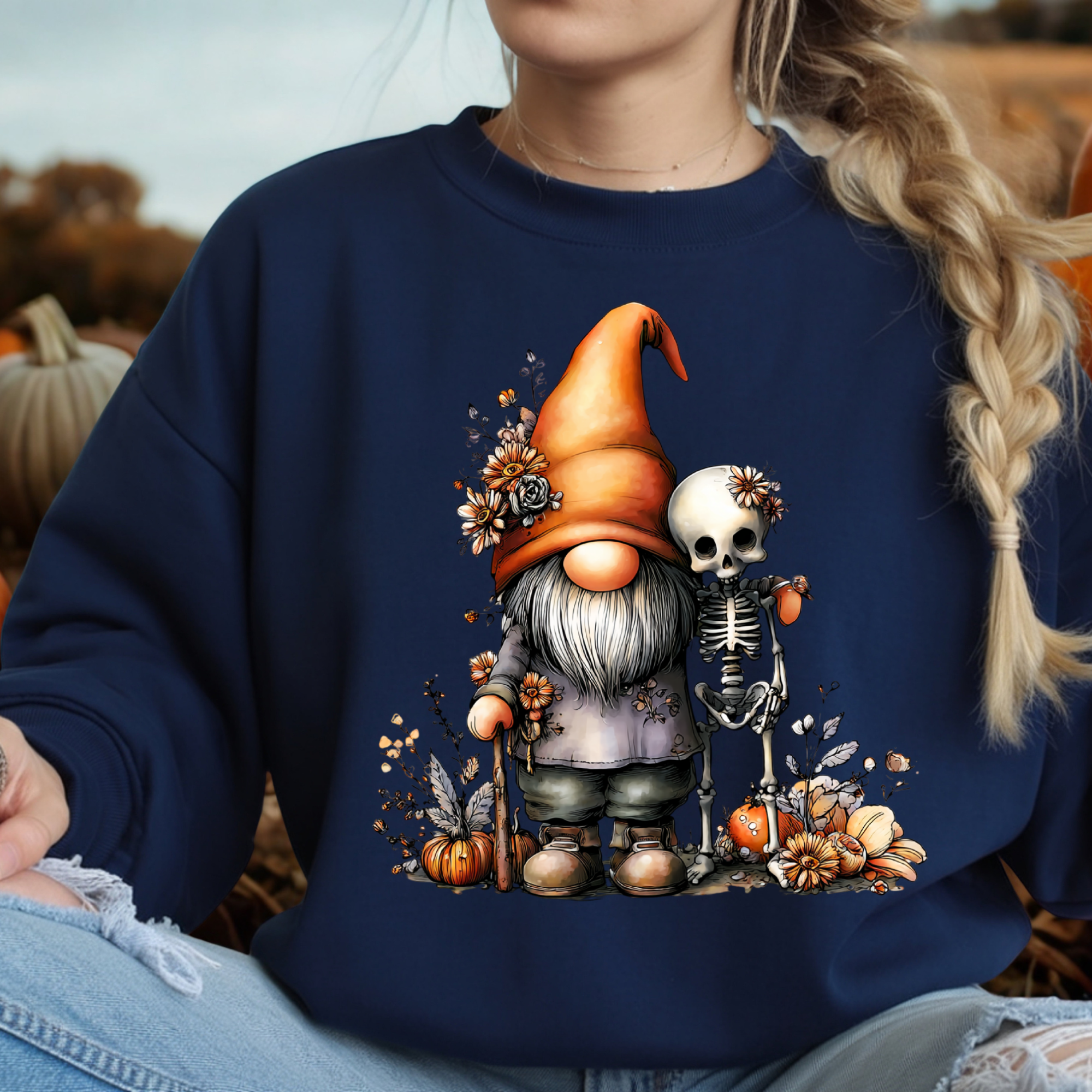 Halloween Gnome Long Sleeve Tee | Whimsical Fall Graphic Shirt