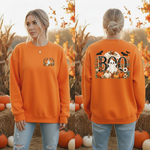 Cute Boo Sweatshirt – Halloween Ghost Crewneck with Pocket & Back Graphics TheCraftNook