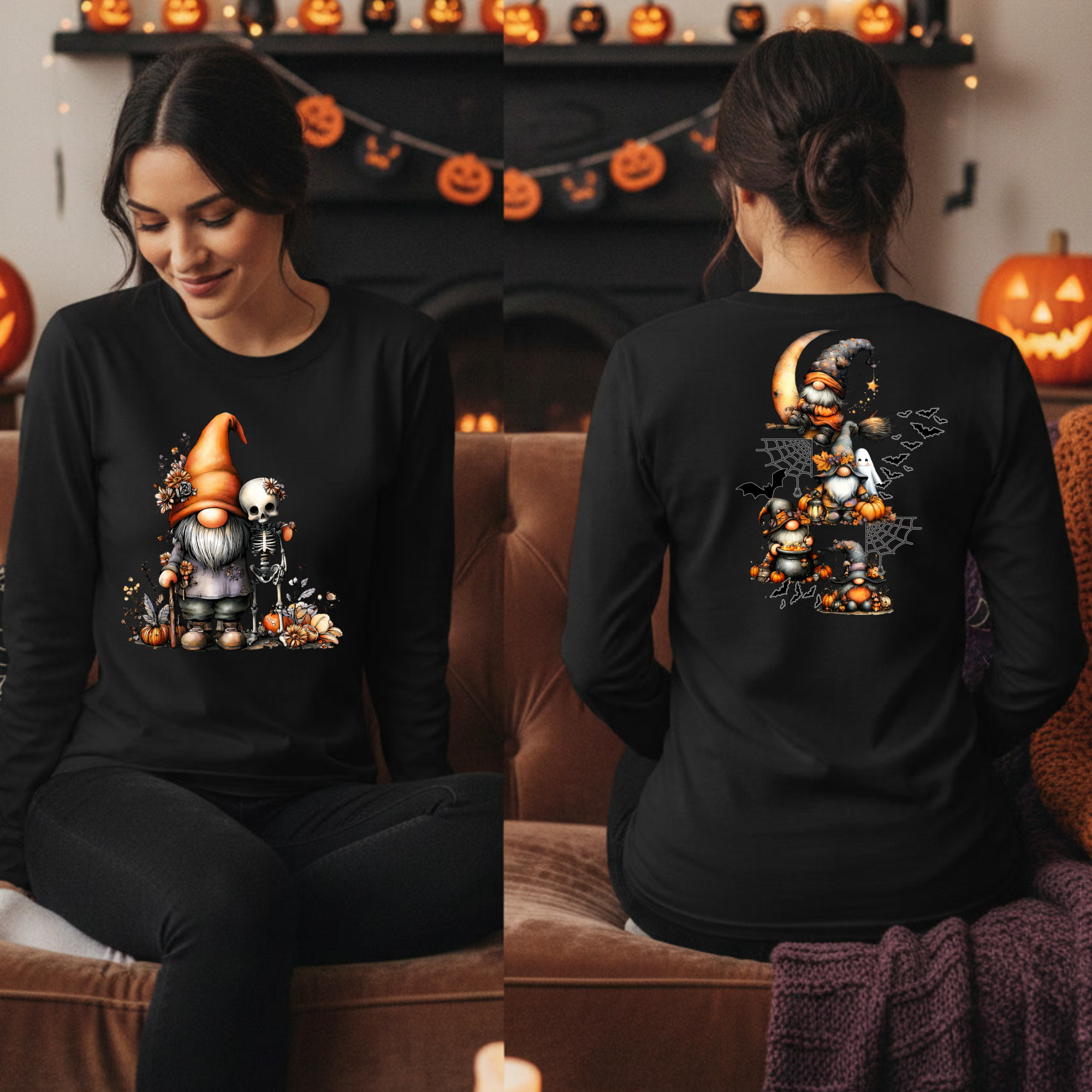Halloween Gnome Long Sleeve Tee | Front & Back Graphics