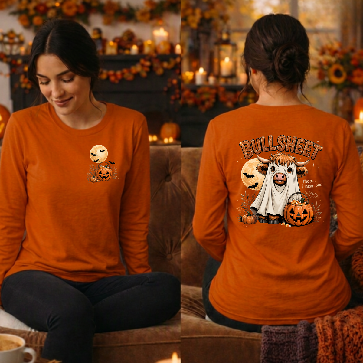 BullSheet Long Sleeve Tee – Pocket & Back Halloween Graphic Long-Sleeve T-Shirt TheCraftNook