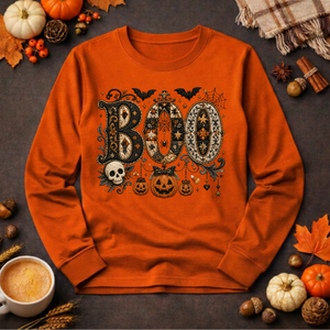 Boo Faux Embroidery Long Sleeve Tee | Cottagecore Halloween TheCraftNook