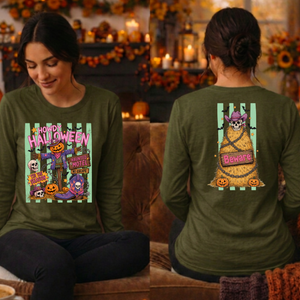 Howdy Halloween Long Sleeve Tee – Front & Back Graphic TheCraftNook