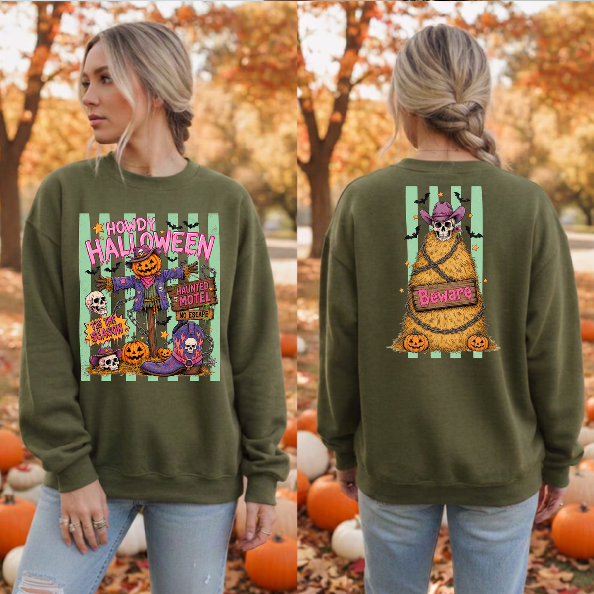 Howdy Halloween Sweatshirt – Front & Back Graphic TheCraftNook