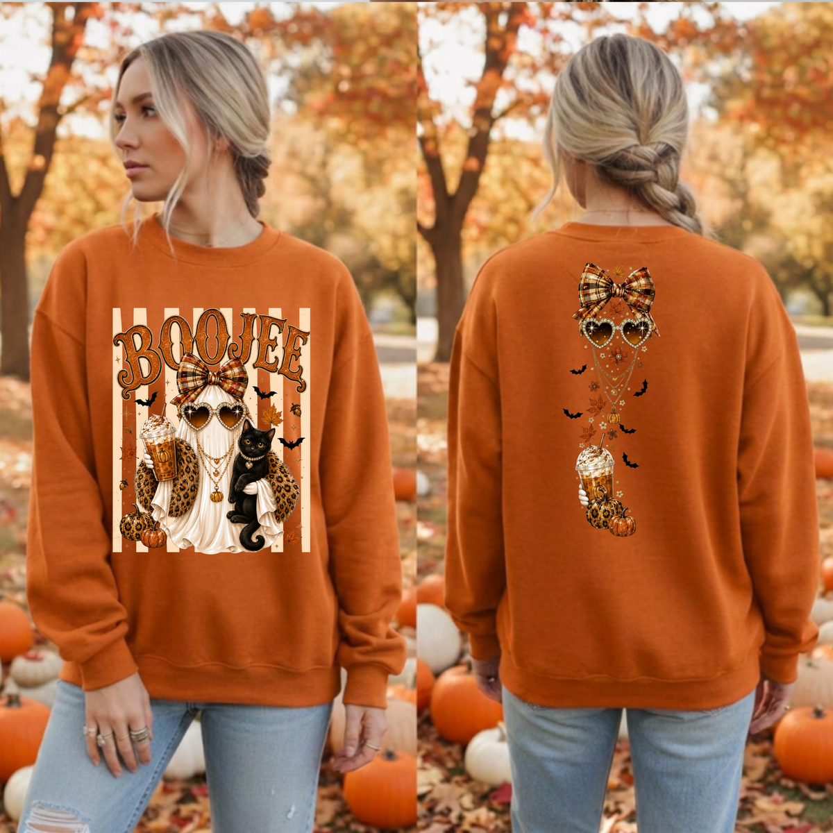 Boojee Ghost Cat Sweatshirt | Front & Back Halloween Graphics TheCraftNook
