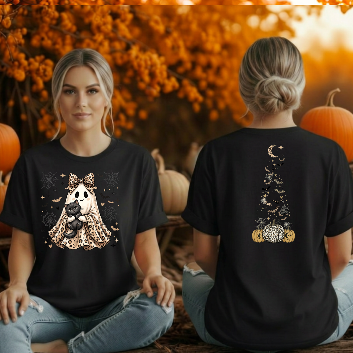 Printed Ghost T-Shirt Front and Back Graphics TheCraftNook