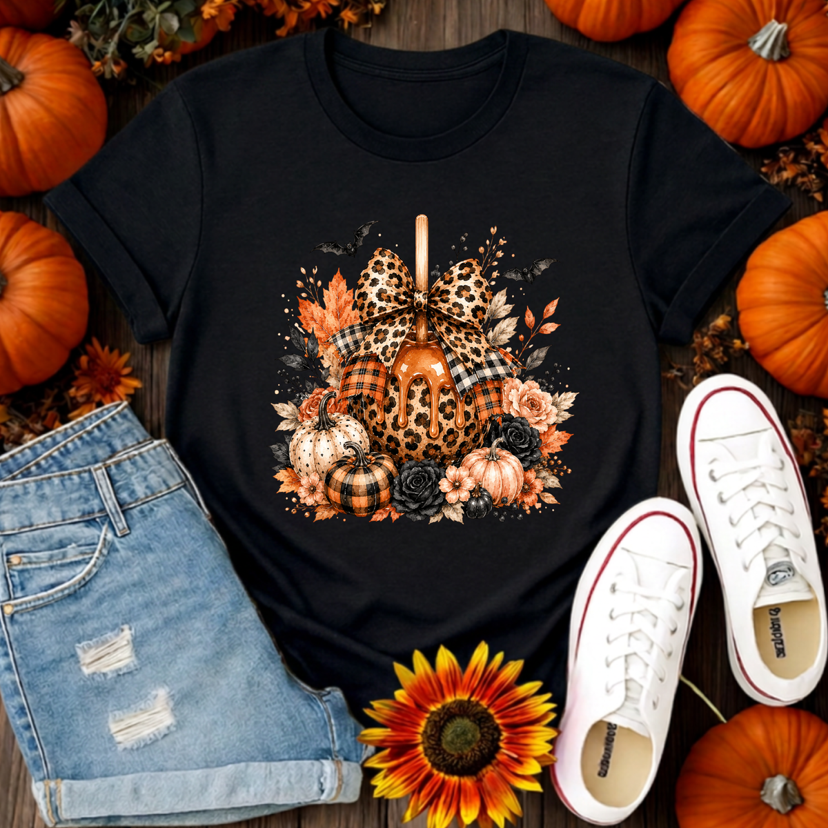 Sweet Fall Tee – Glam Caramel Apple Halloween Graphic T-Shirt TheCraftNook
