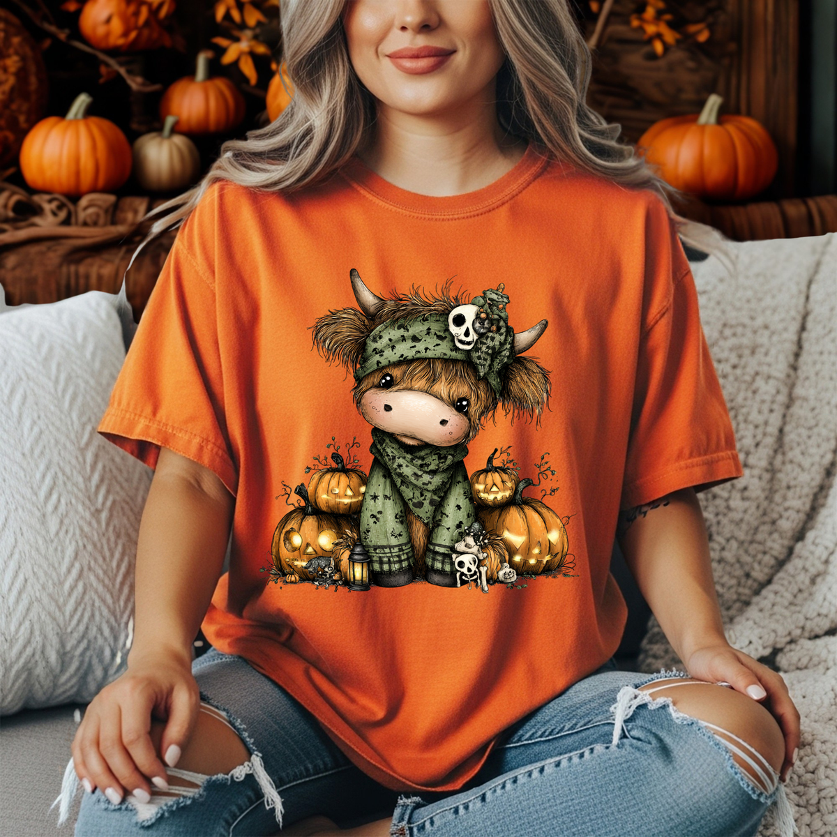 Highland Halloween T-Shirt | Highland Cow Graphic TheCraftNook