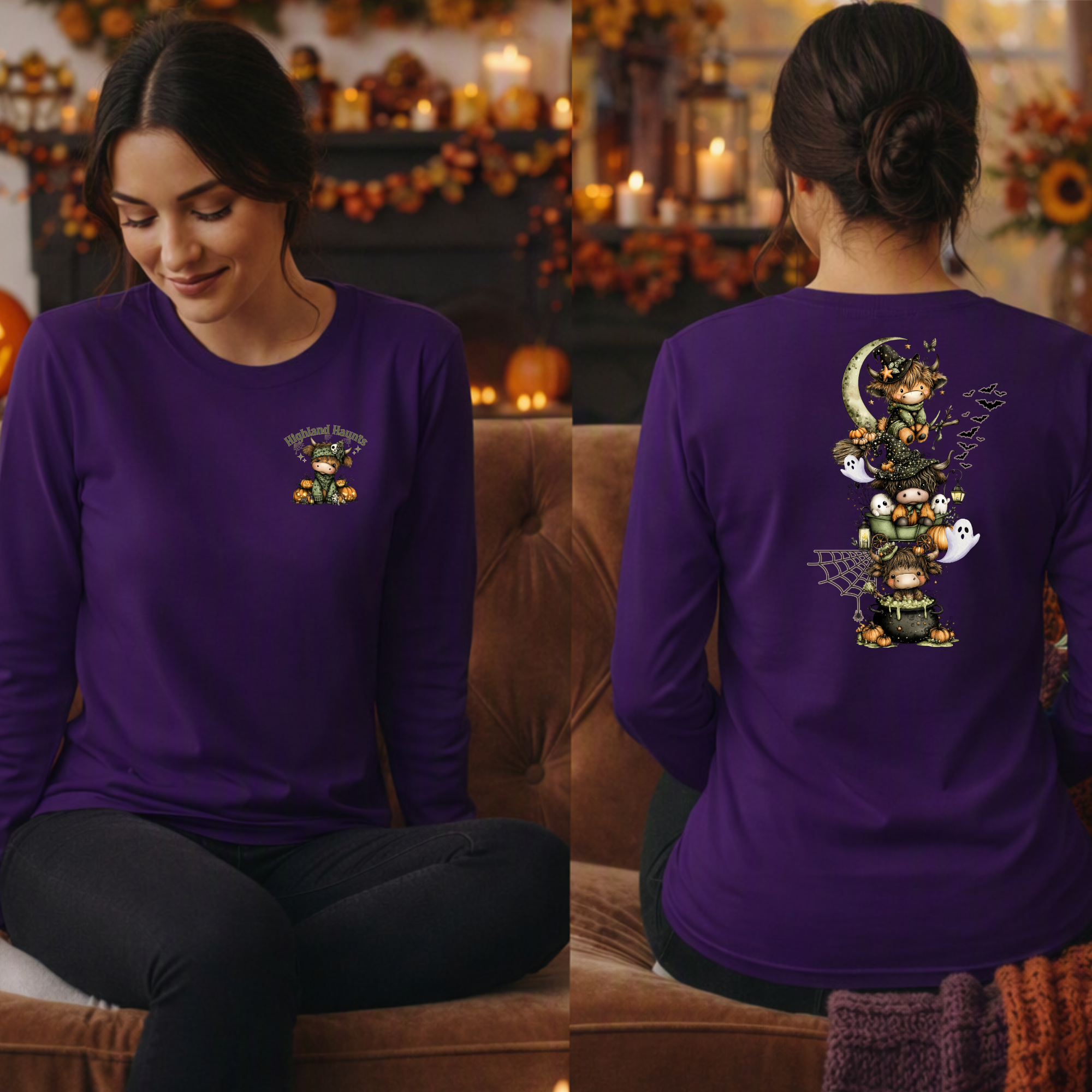 Highland Haunts Long Sleeve Tee – Pocket & Full Back Graphics