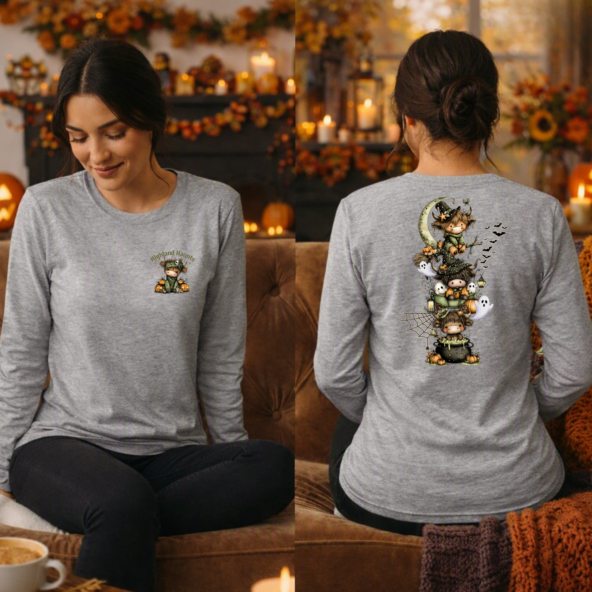 Highland Haunts Long Sleeve Tee – Pocket & Full Back Graphics