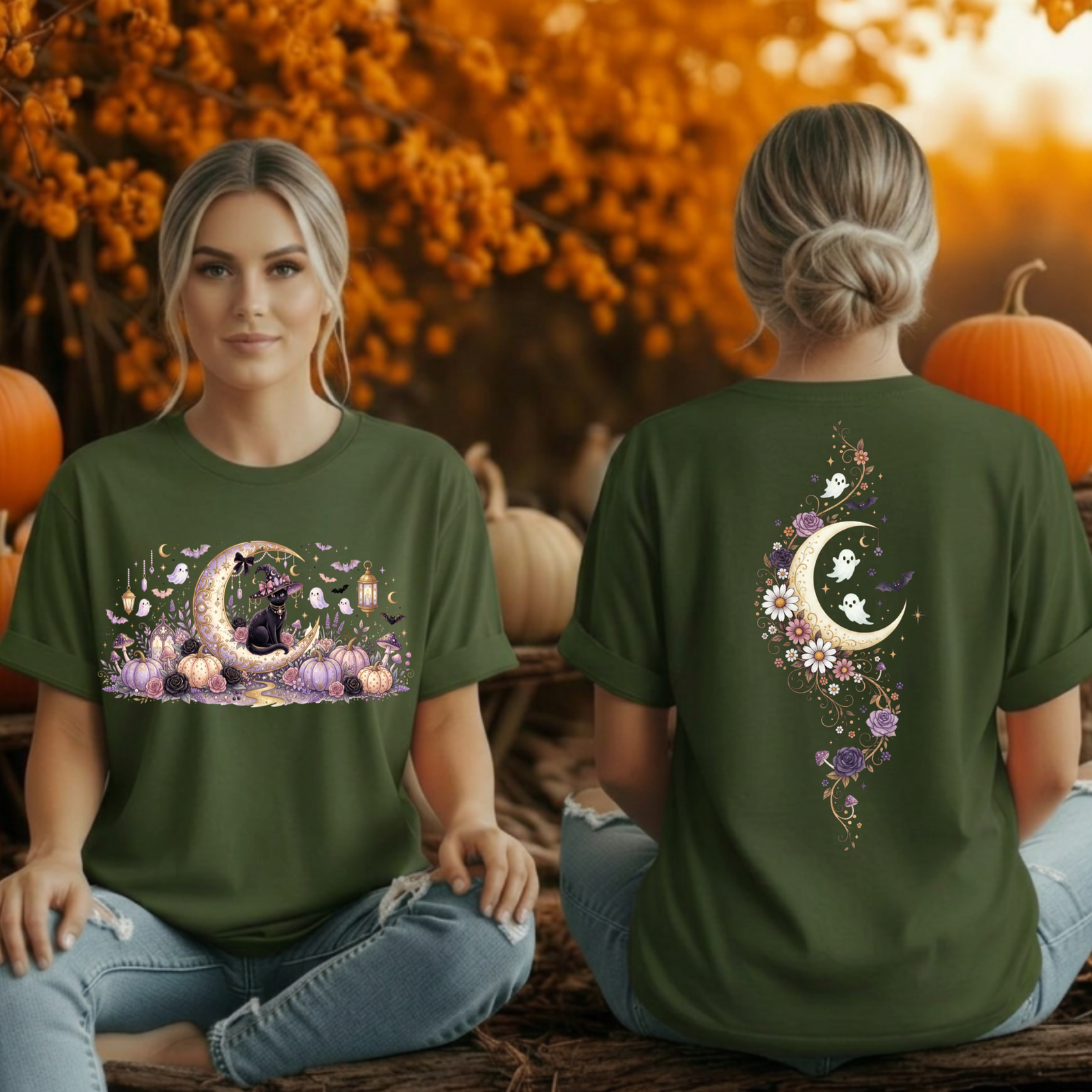 Moonlit Mischief T-Shirt – Front & Back Halloween Graphic TheCraftNook
