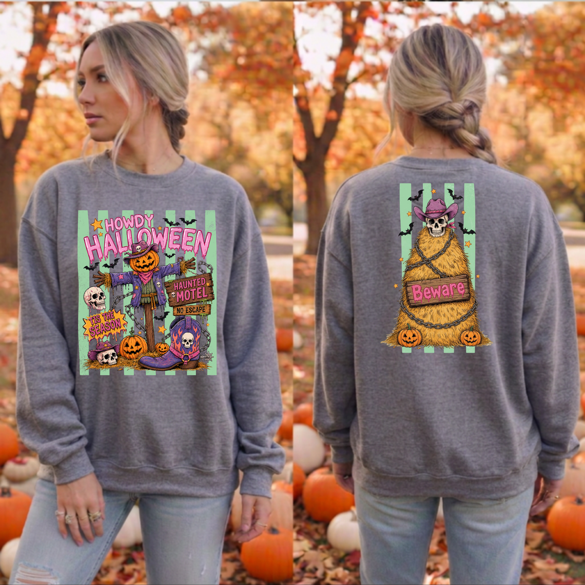 Howdy Halloween Sweatshirt – Front & Back Graphic TheCraftNook