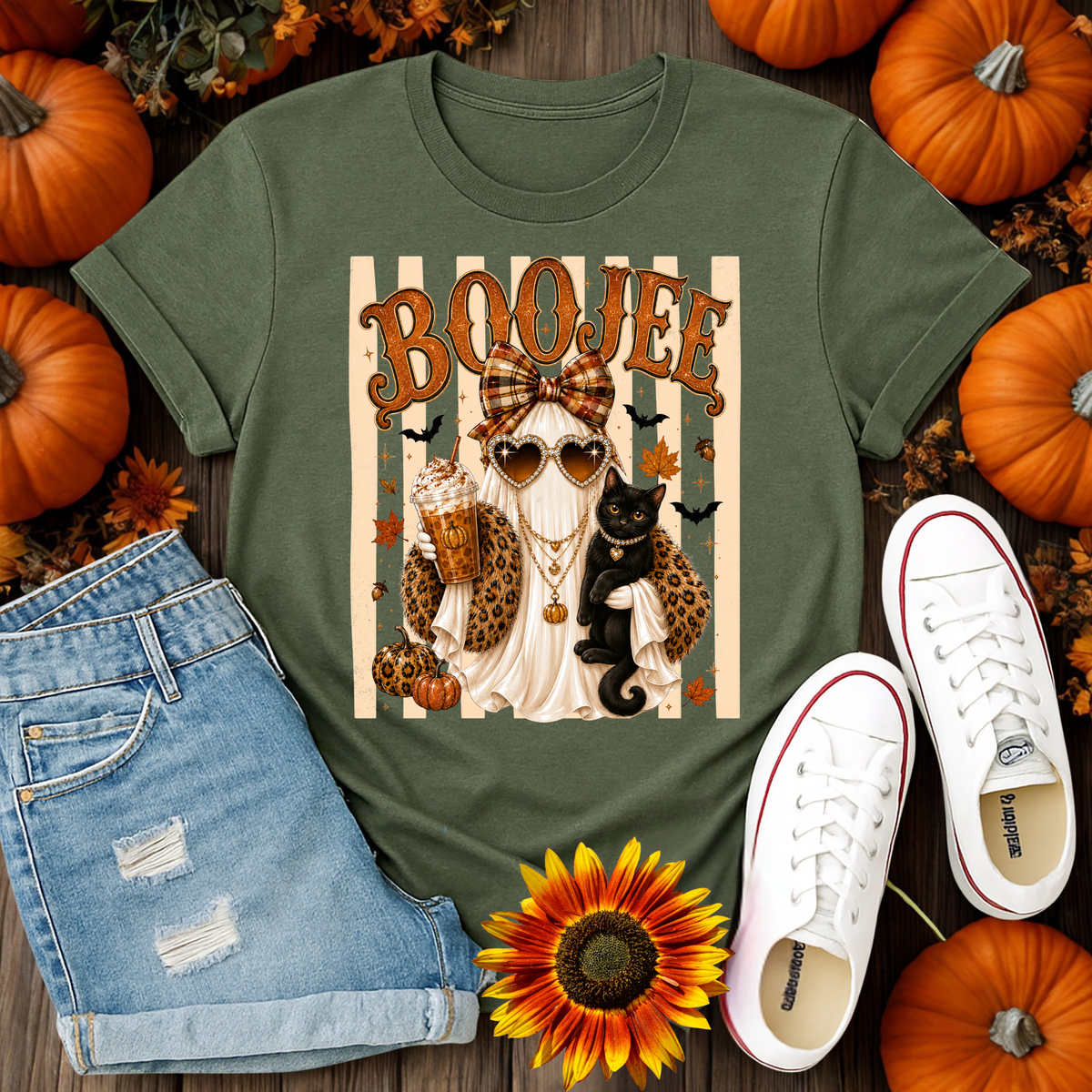 Boojee Ghost Cat T-Shirt – Halloween Cottagecore Graphic T-Shirt TheCraftNook