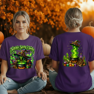 Stitches Spirits Spells Front & Back T-Shirt | Cottagecore Halloween Tee TheCraftNook