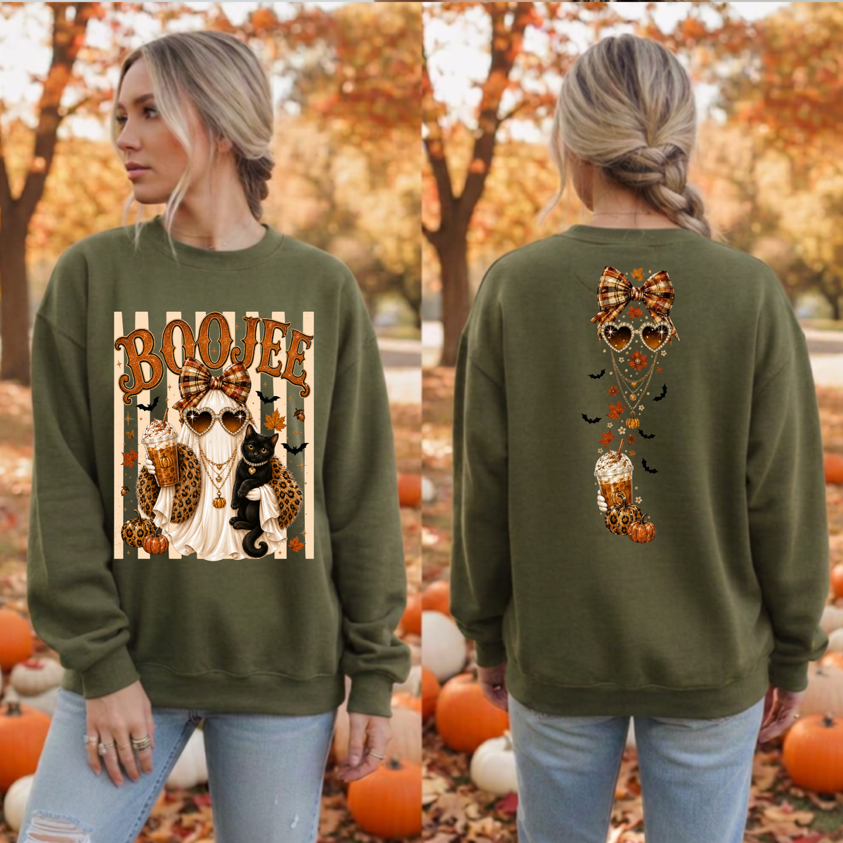 Boojee Ghost Cat Sweatshirt | Front & Back Halloween Graphics TheCraftNook