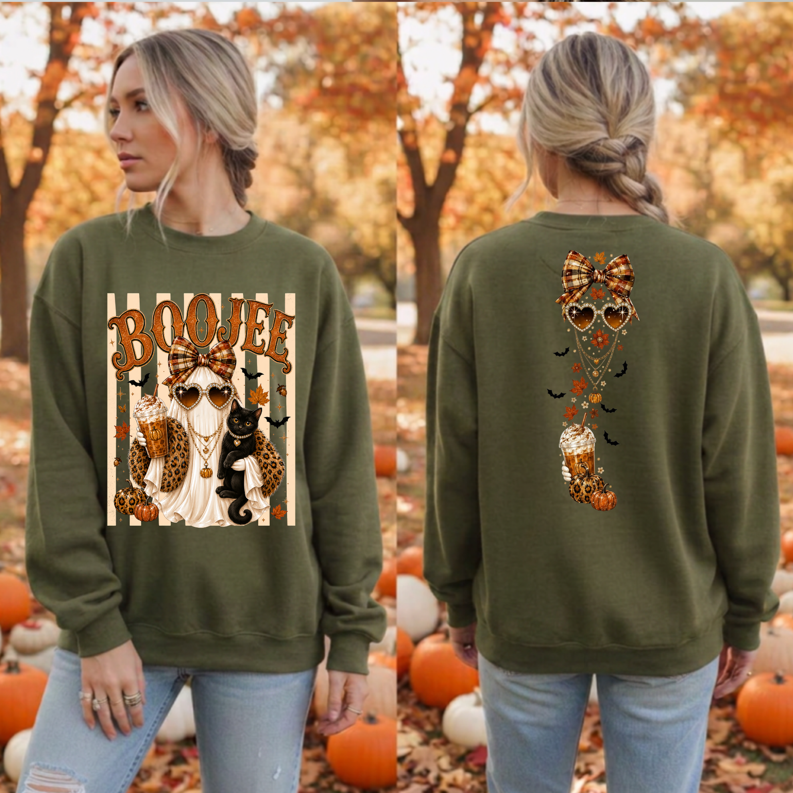 Boojee Ghost Cat Sweatshirt | Front & Back Halloween Graphics TheCraftNook