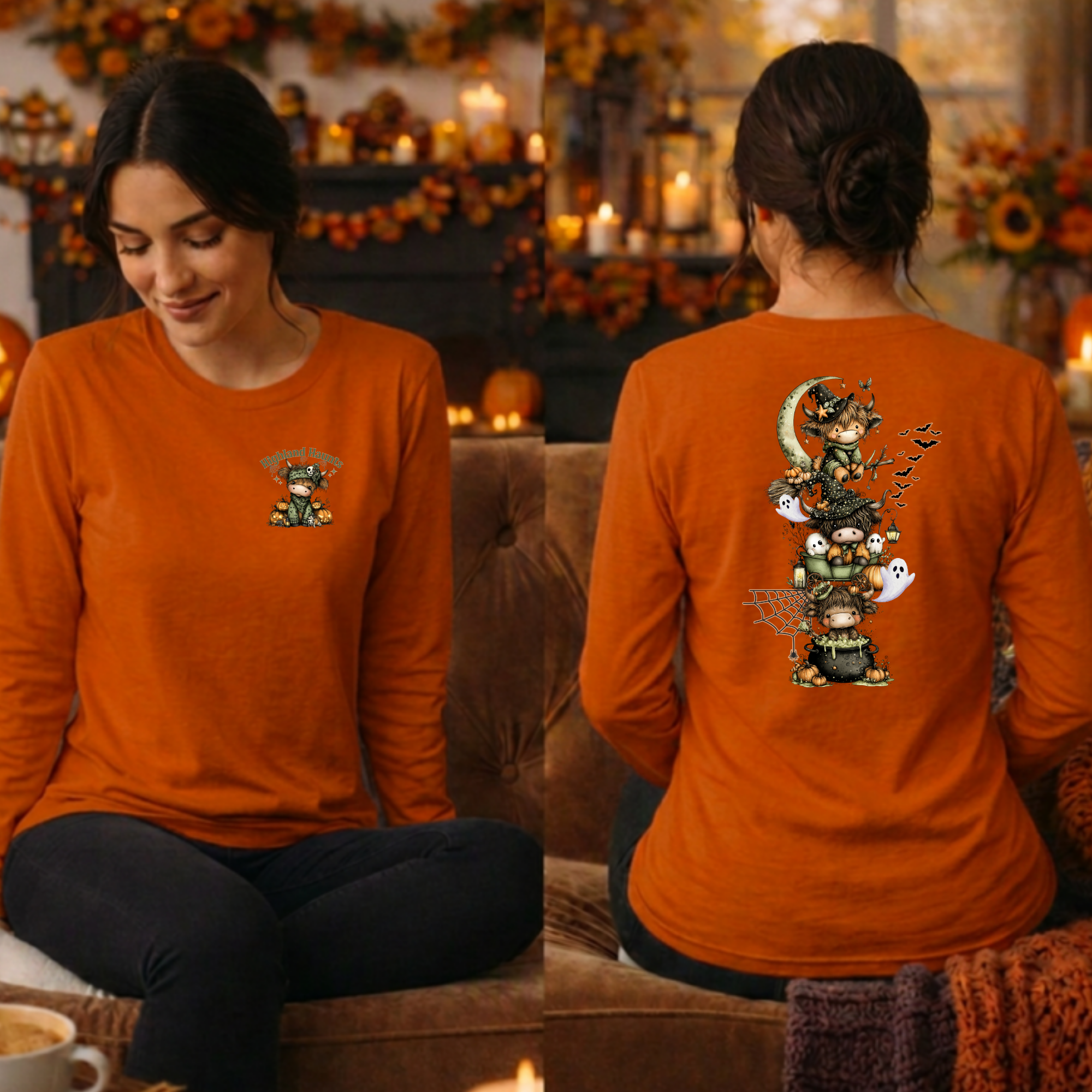 Highland Haunts Long Sleeve Tee – Pocket & Full Back Graphics