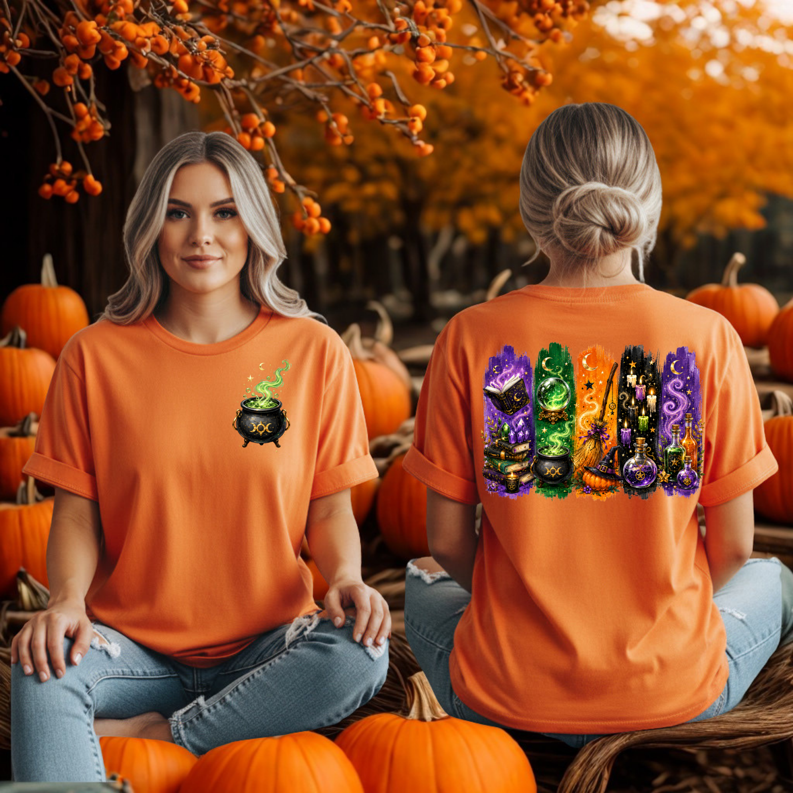 Autumn Alchemy T-Shirt – Witchy Halloween Graphic T-Shirt with Pocket & Back Design TheCraftNook