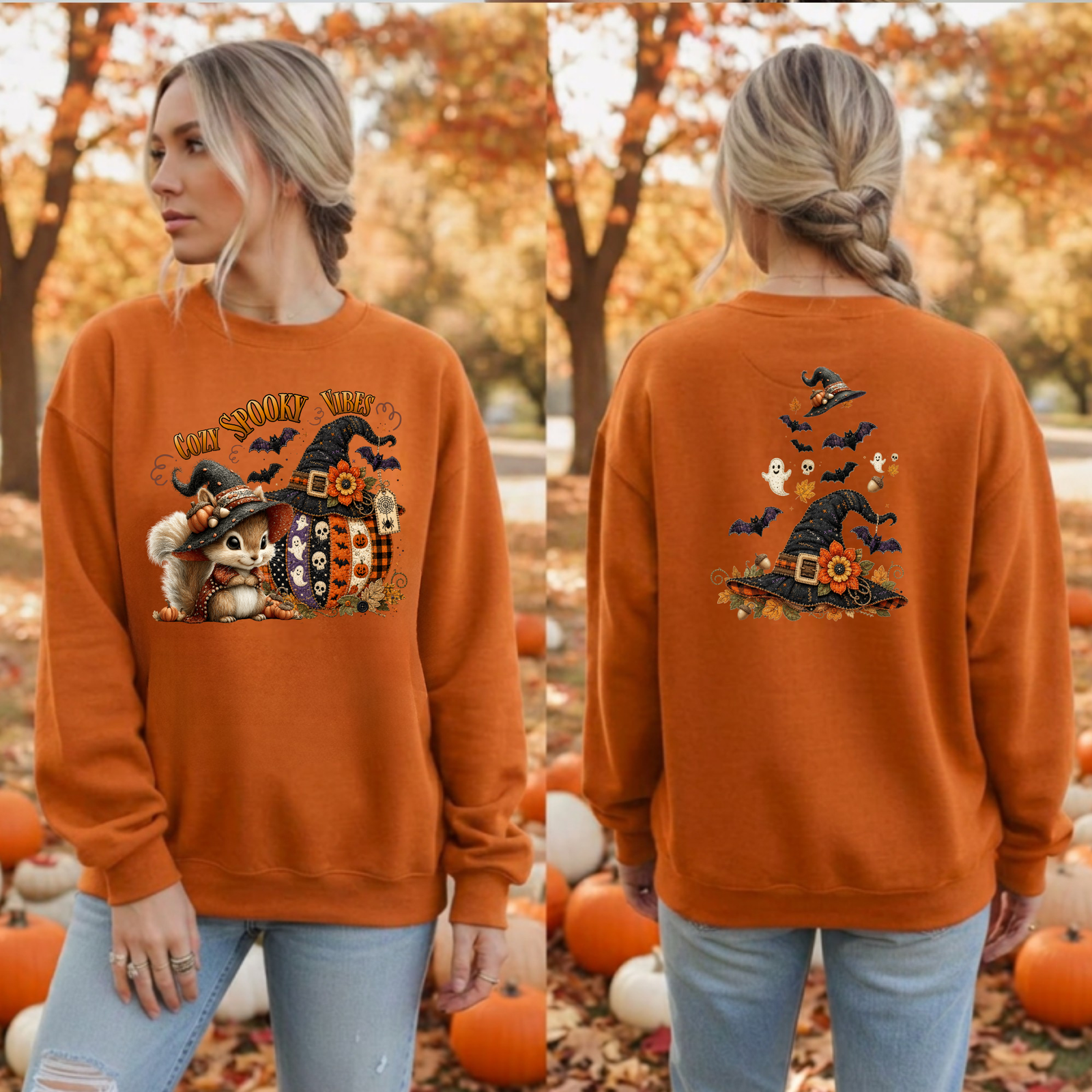 Cozy Spooky Season Sweatshirt | Front & Back Halloween Graphic TheCraftNook