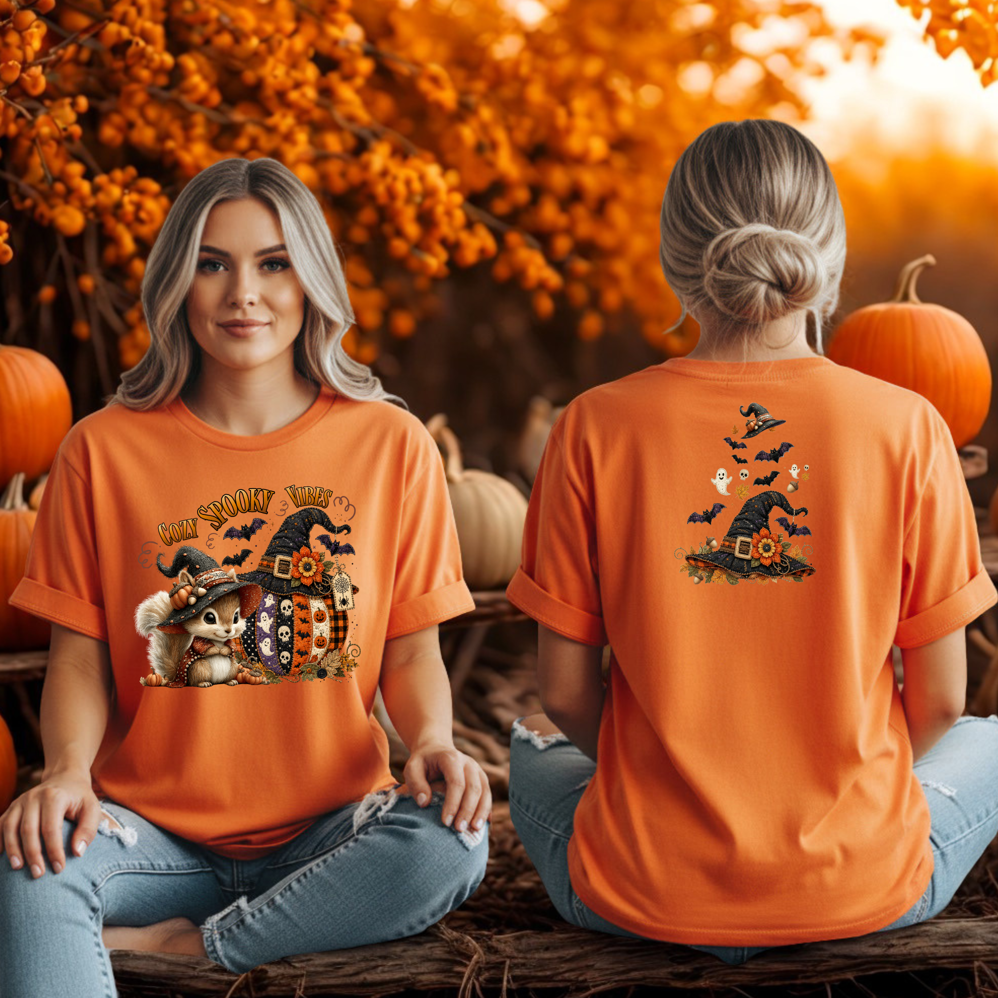 Cozy Spooky Vibes Halloween Tee – Front & Back Print